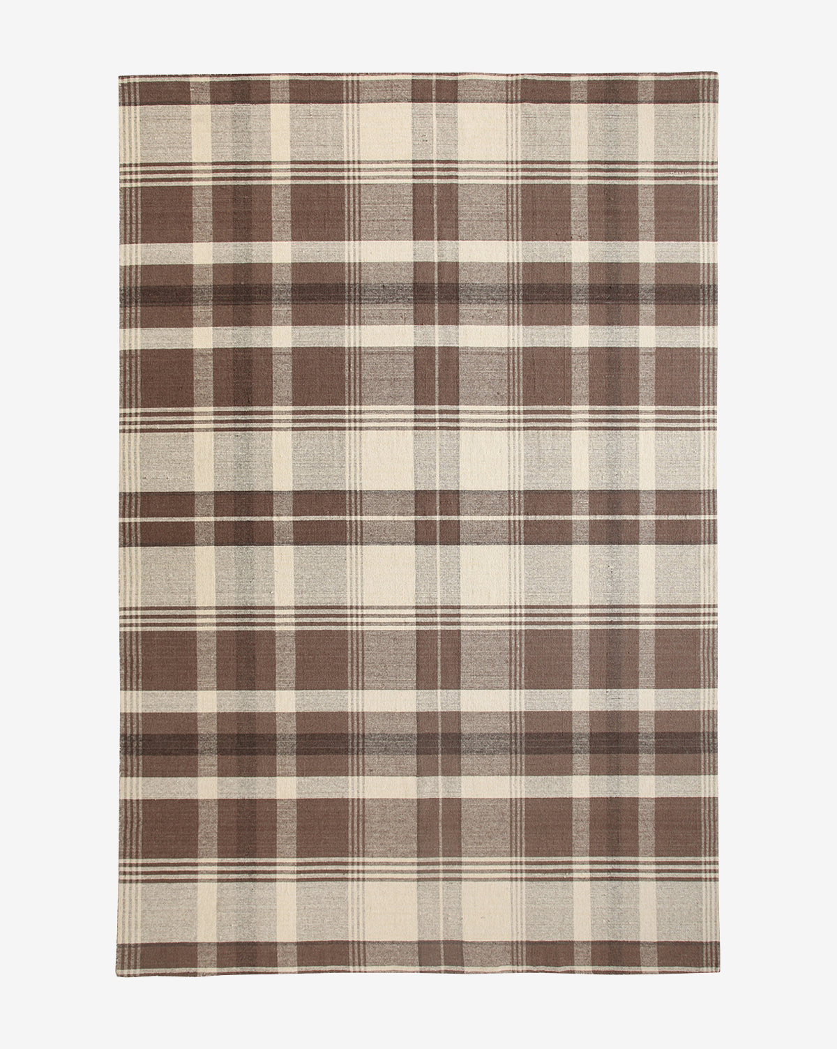 Bramble Wool Rug  Handwoven Plaid Design, Warm Neutral Palette