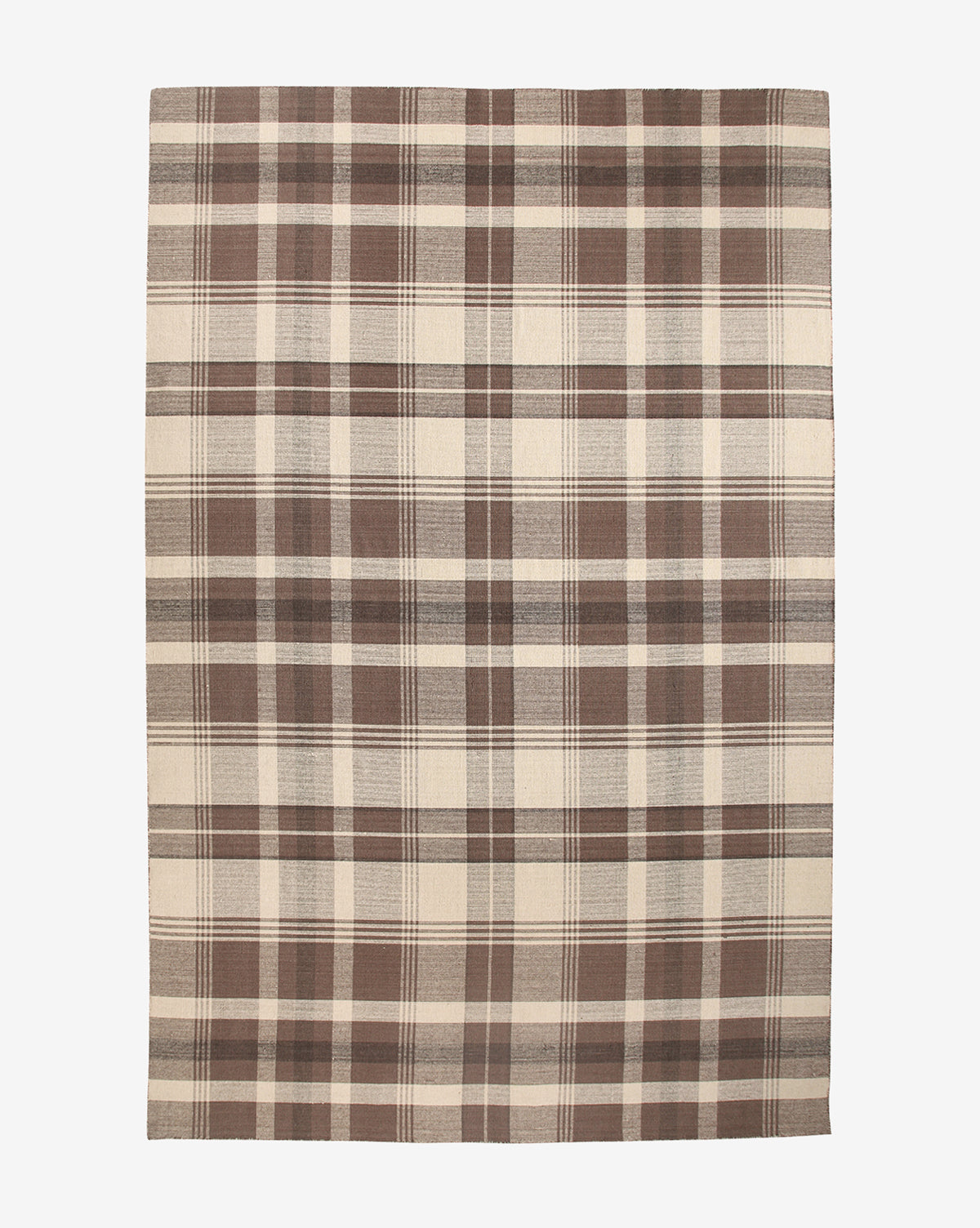 Bramble Wool Rug  Handwoven Plaid Design, Warm Neutral Palette