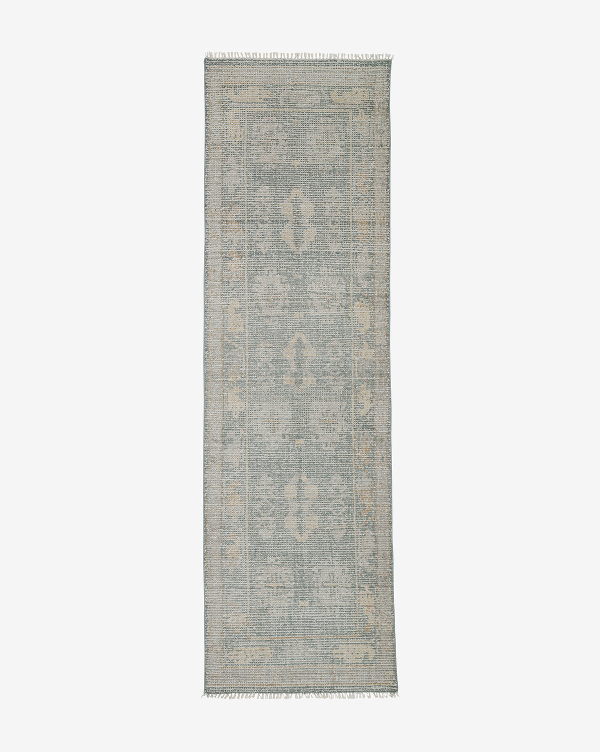 Basil Hand-Knotted Wool Rug  Geometric Design in Muted Greens