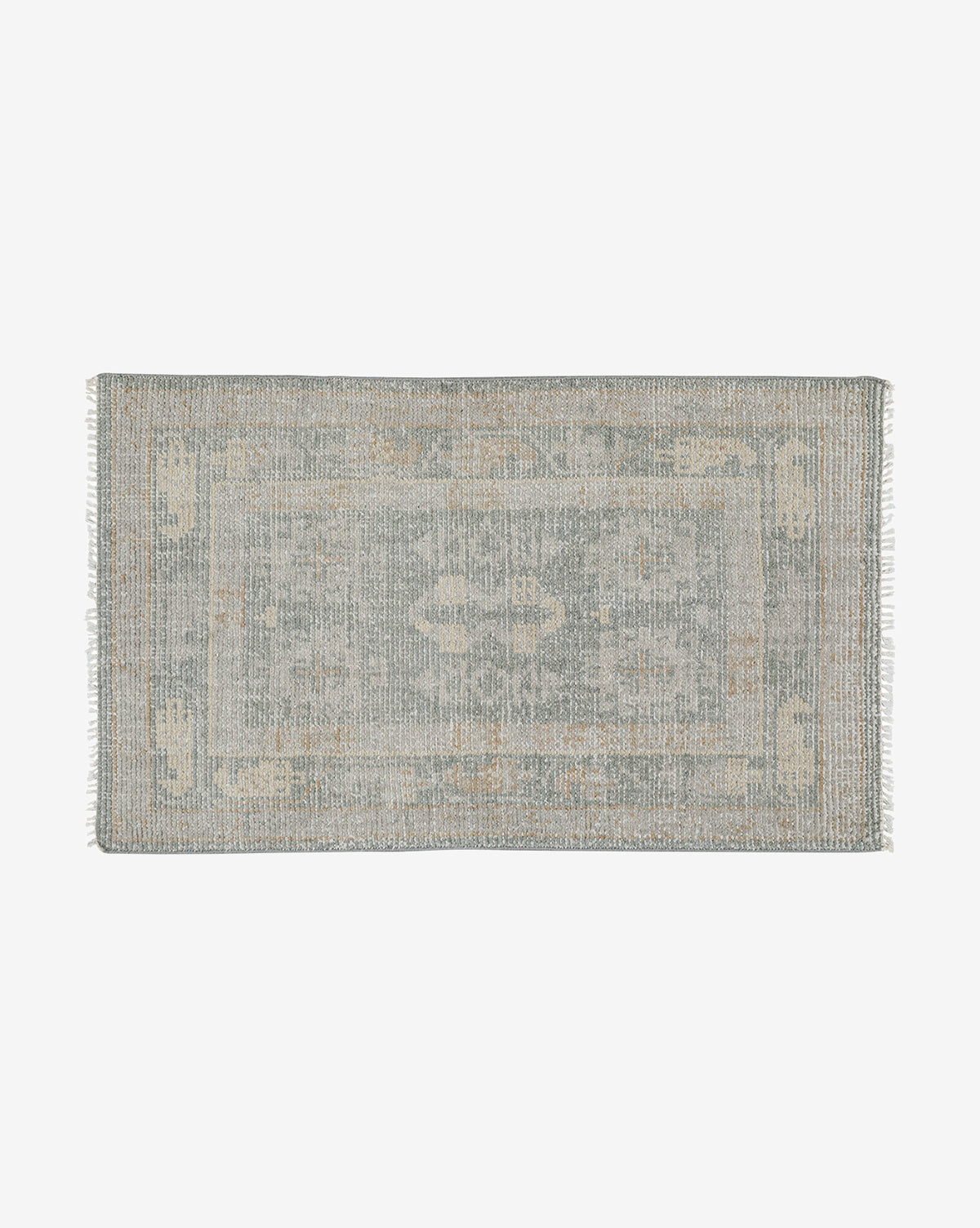 Basil Hand-Knotted Wool Rug  Geometric Design in Muted Greens
