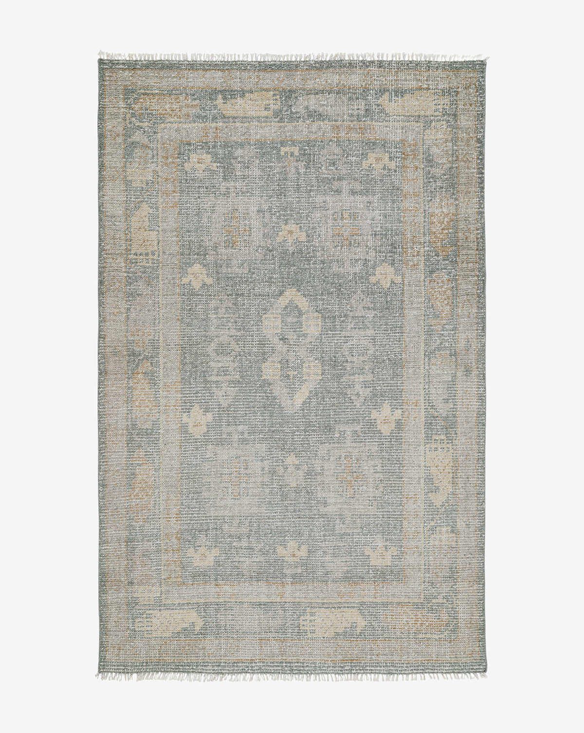 Basil Hand-Knotted Wool Rug  Geometric Design in Muted Greens