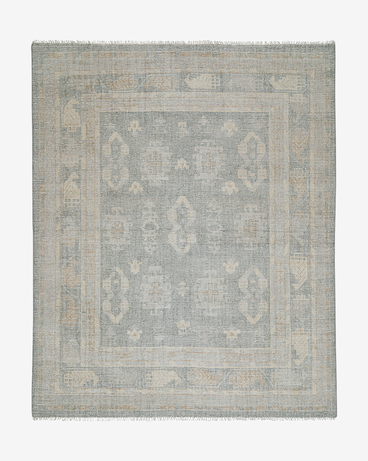 Basil Hand-Knotted Wool Rug  Geometric Design in Muted Greens