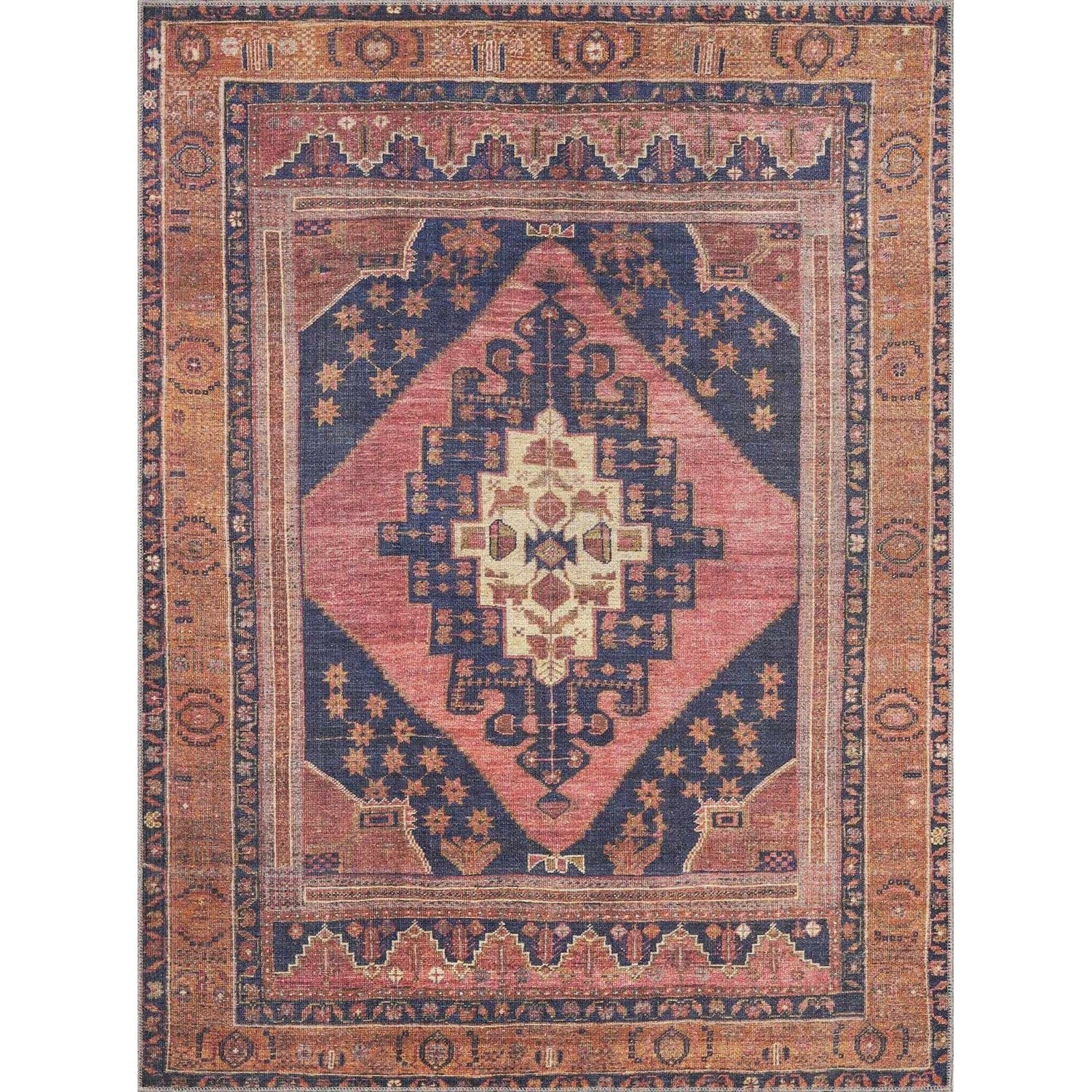 Brielle Vintage Flat Pile Rug  Machine Washable, 100% Polyester