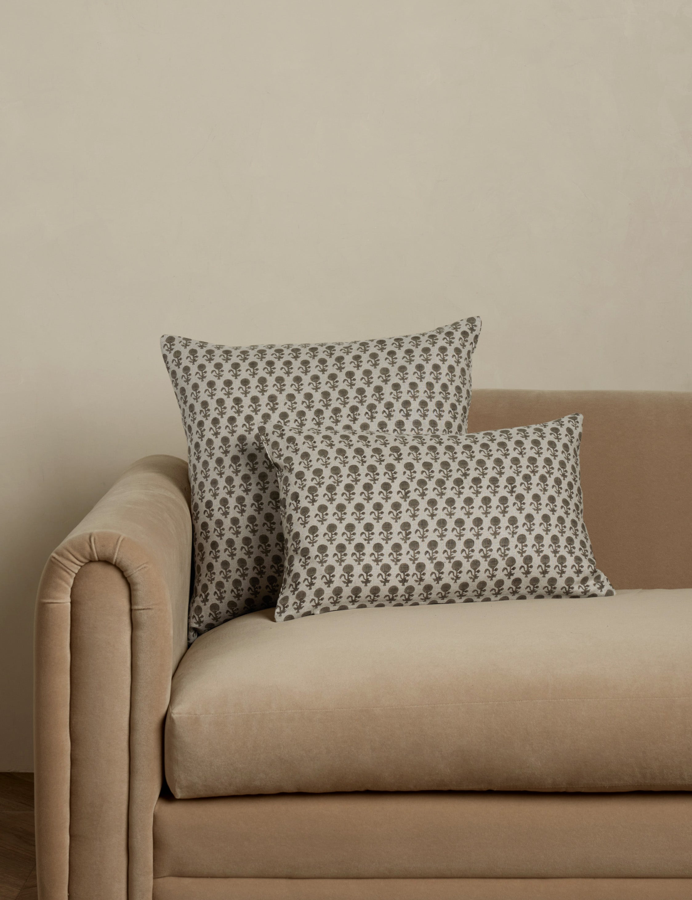 Mira Linen Pillow | Handmade Block Print, Floral Design