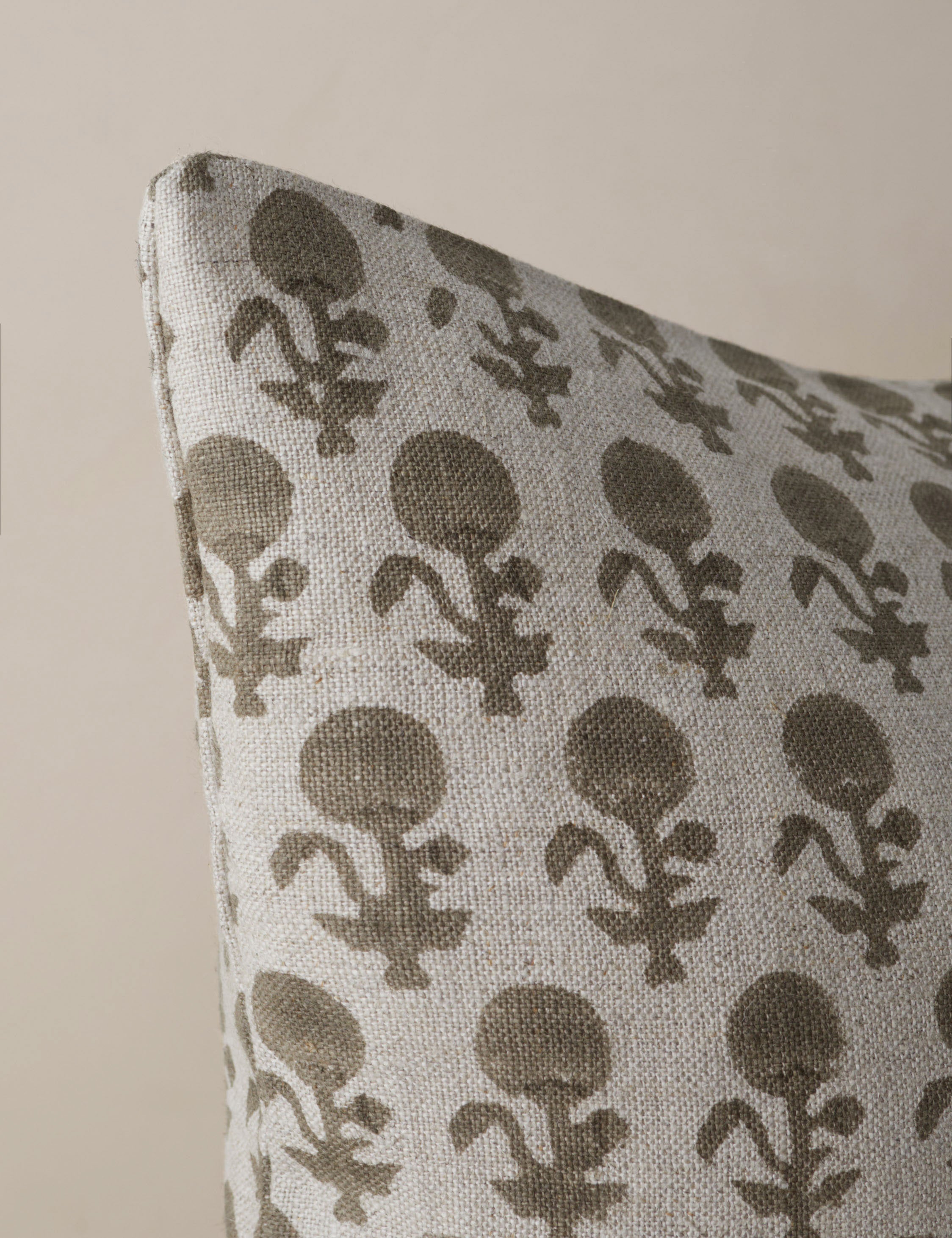 Mira Linen Pillow | Handmade Block Print, Floral Design