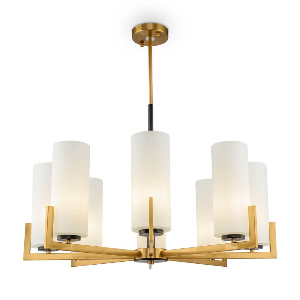 Fiora Chandelier 8-Light | Cylindrical Glass Shades, Brass Fittings