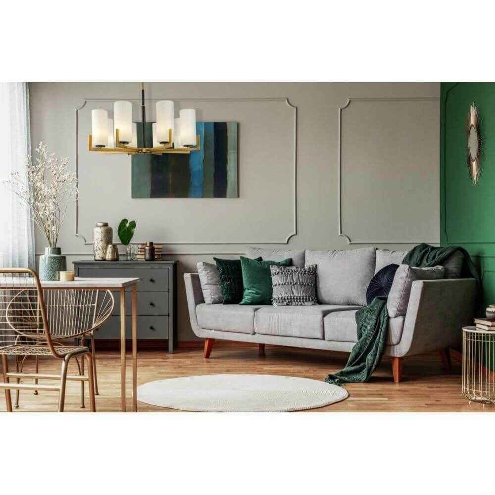 Fiora Chandelier 8-Light | Cylindrical Glass Shades, Brass Fittings