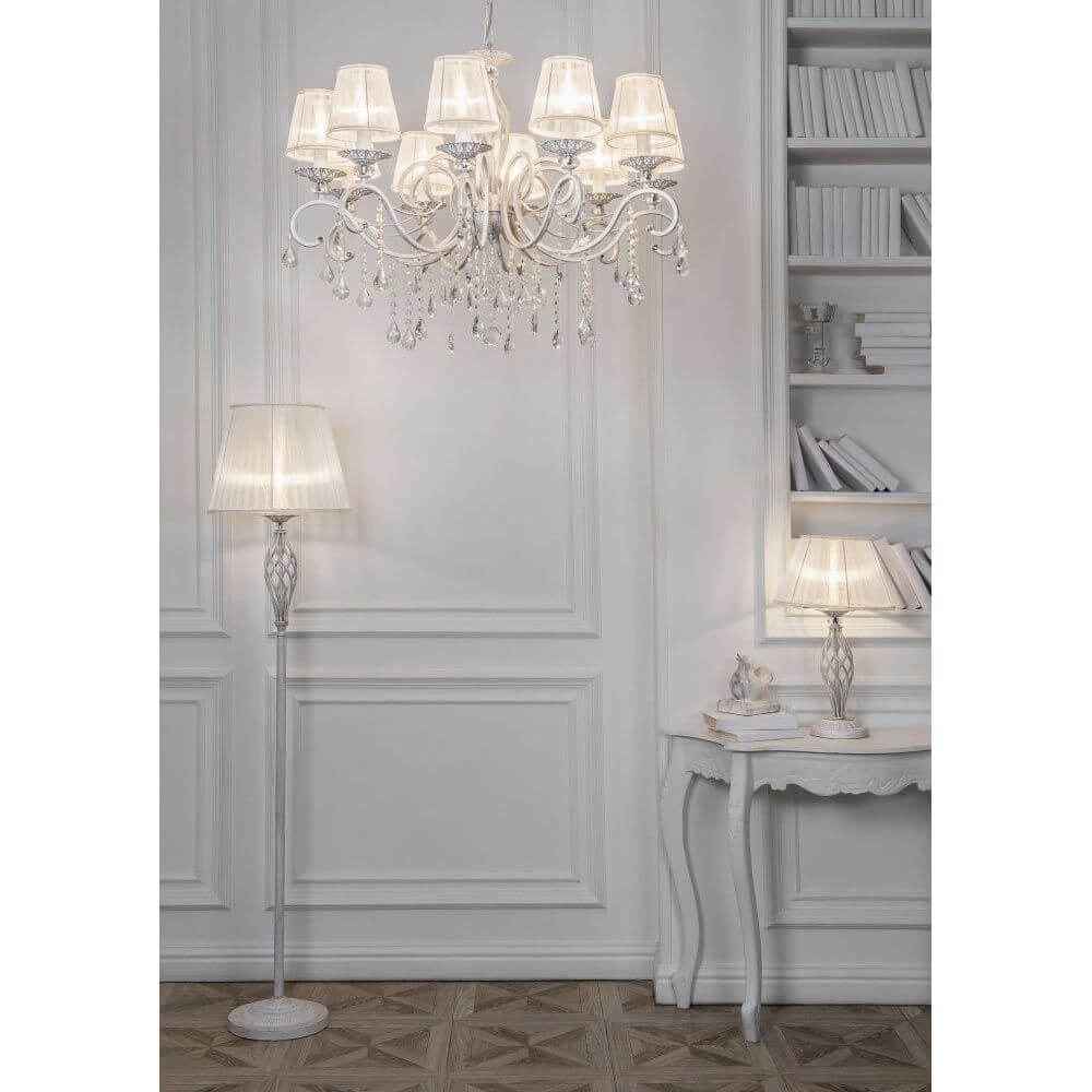 Gala Floor Lamp | White & Gold Metal Frame, Pleated Organza Shade