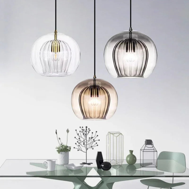 LuxeSphere Glass Pendant Light | Sculptural Ribbed Design