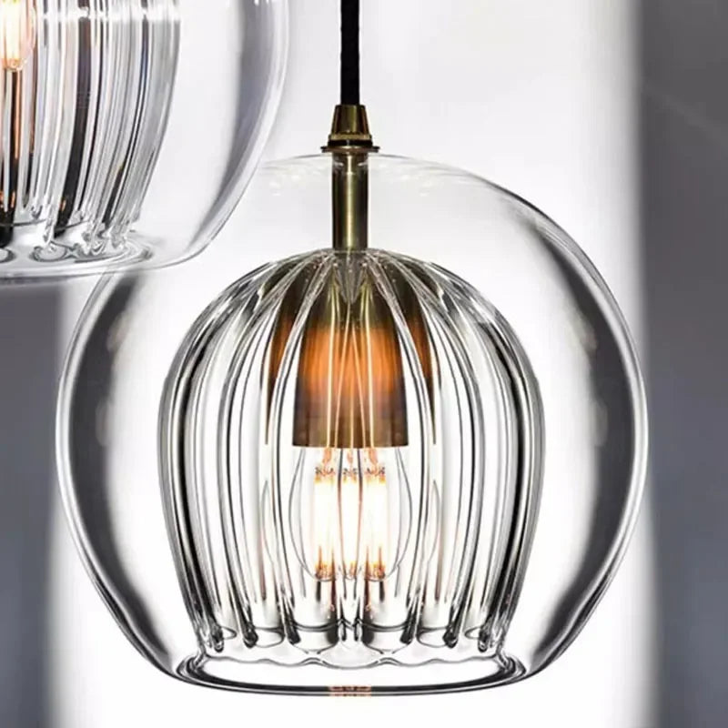 LuxeSphere Glass Pendant Light | Sculptural Ribbed Design