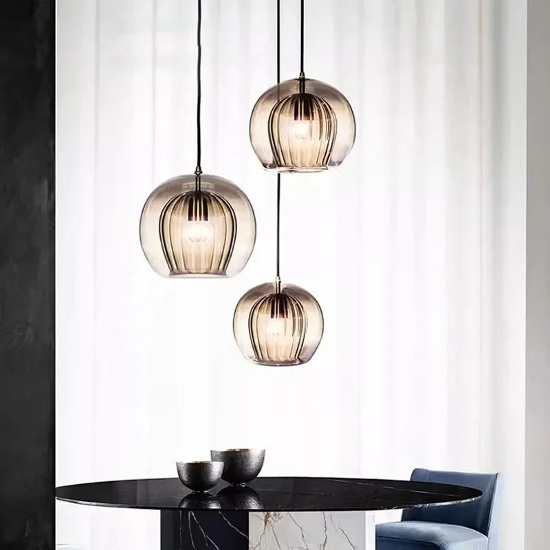 LuxeSphere Glass Pendant Light | Sculptural Ribbed Design