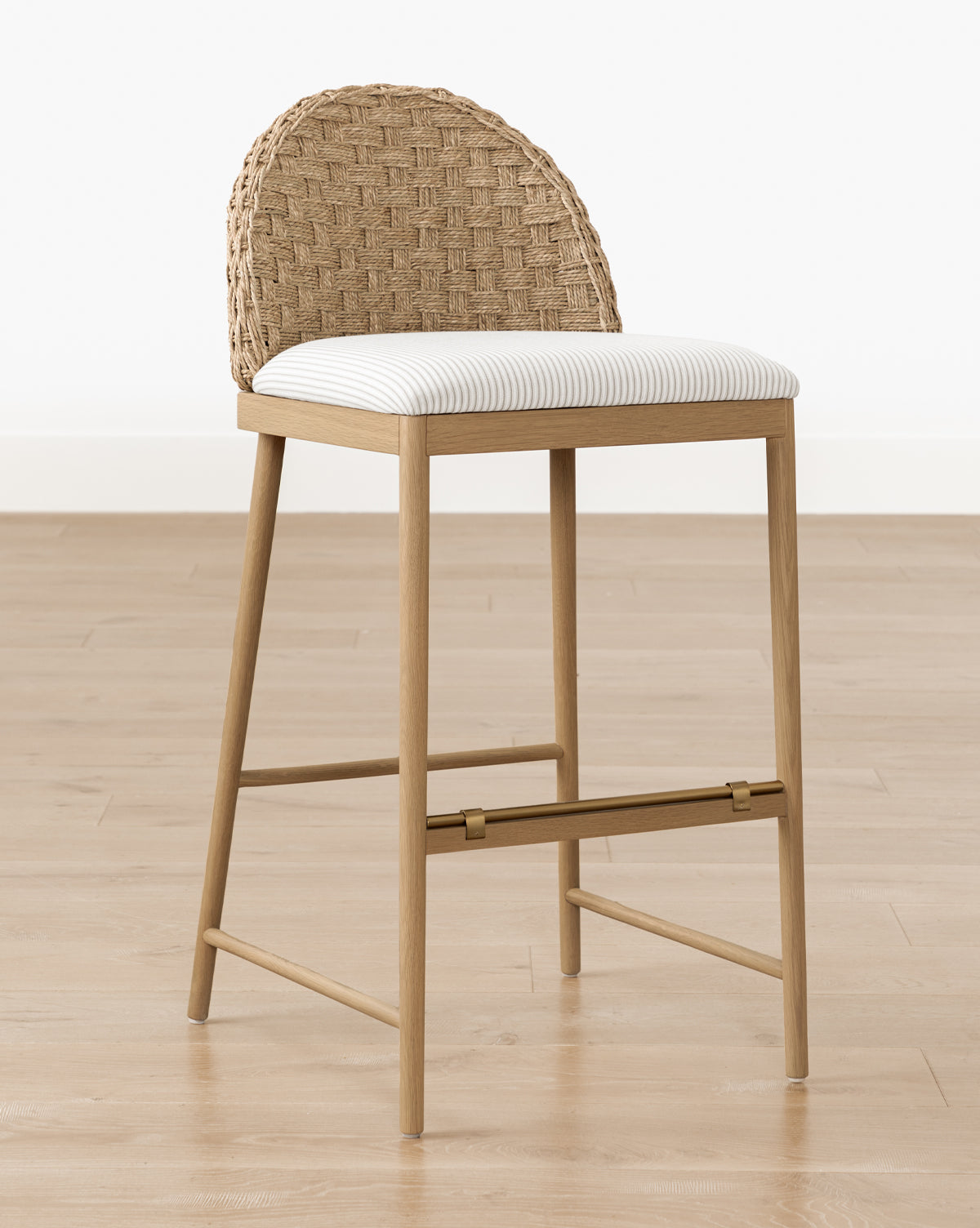 Mira Stool Solid Oak  Woven Back & Brass Detail