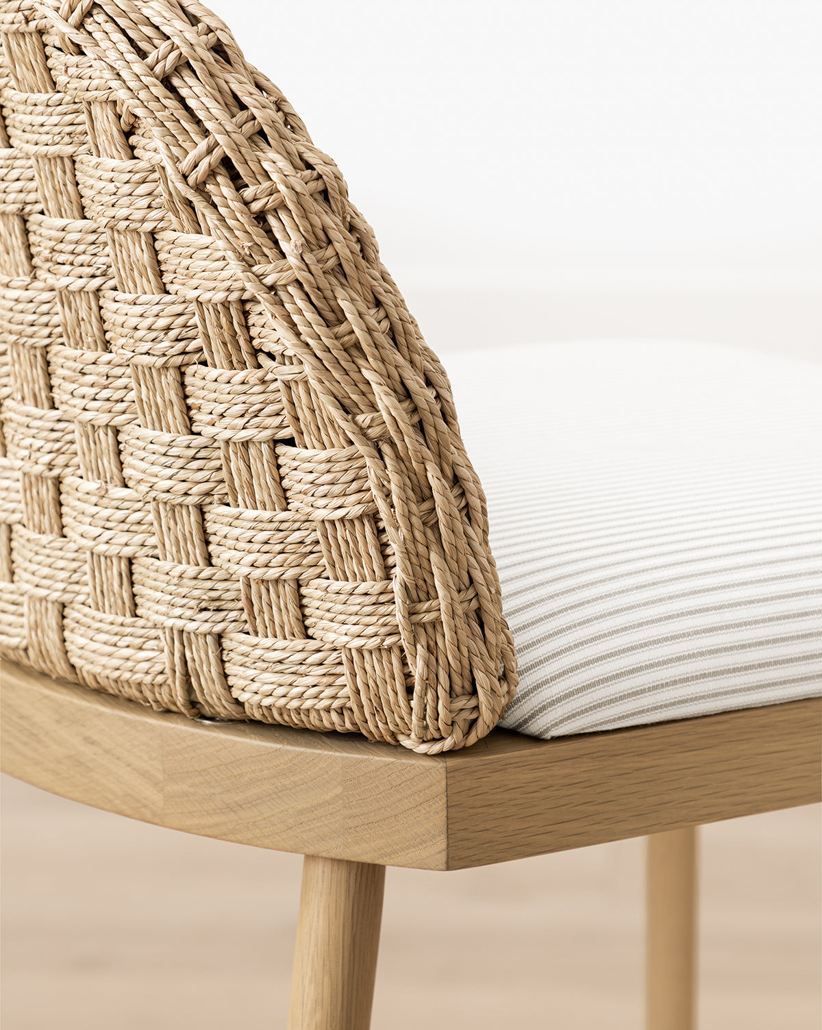 Mira Stool Solid Oak  Woven Back & Brass Detail
