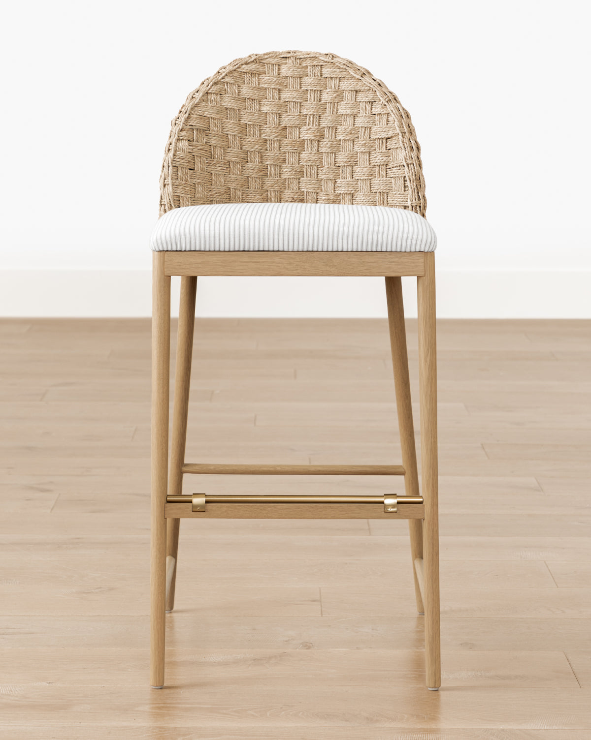 Mira Stool Solid Oak  Woven Back & Brass Detail