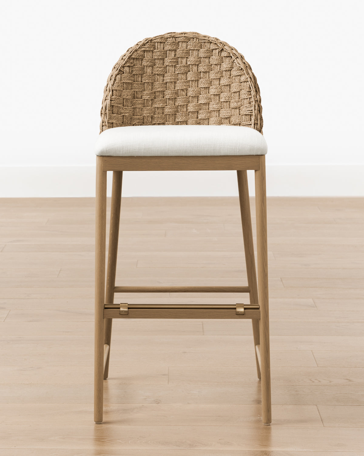 Mira Stool Solid Oak  Woven Back & Brass Detail