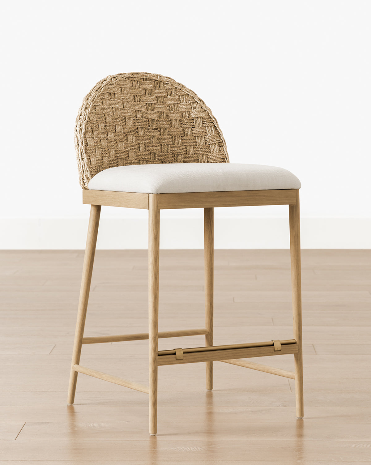 Mira Stool Solid Oak  Woven Back & Brass Detail
