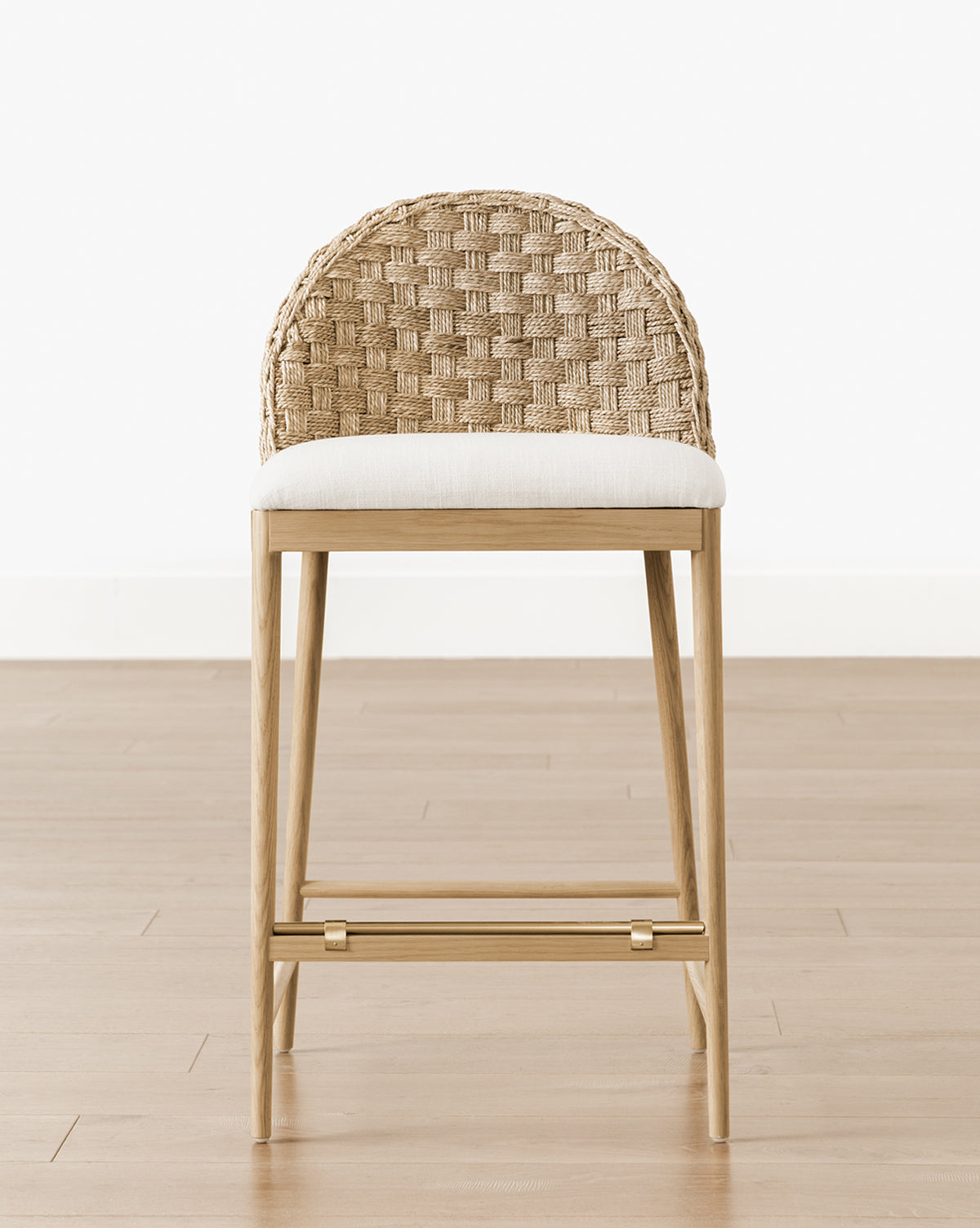 Mira Stool Solid Oak  Woven Back & Brass Detail