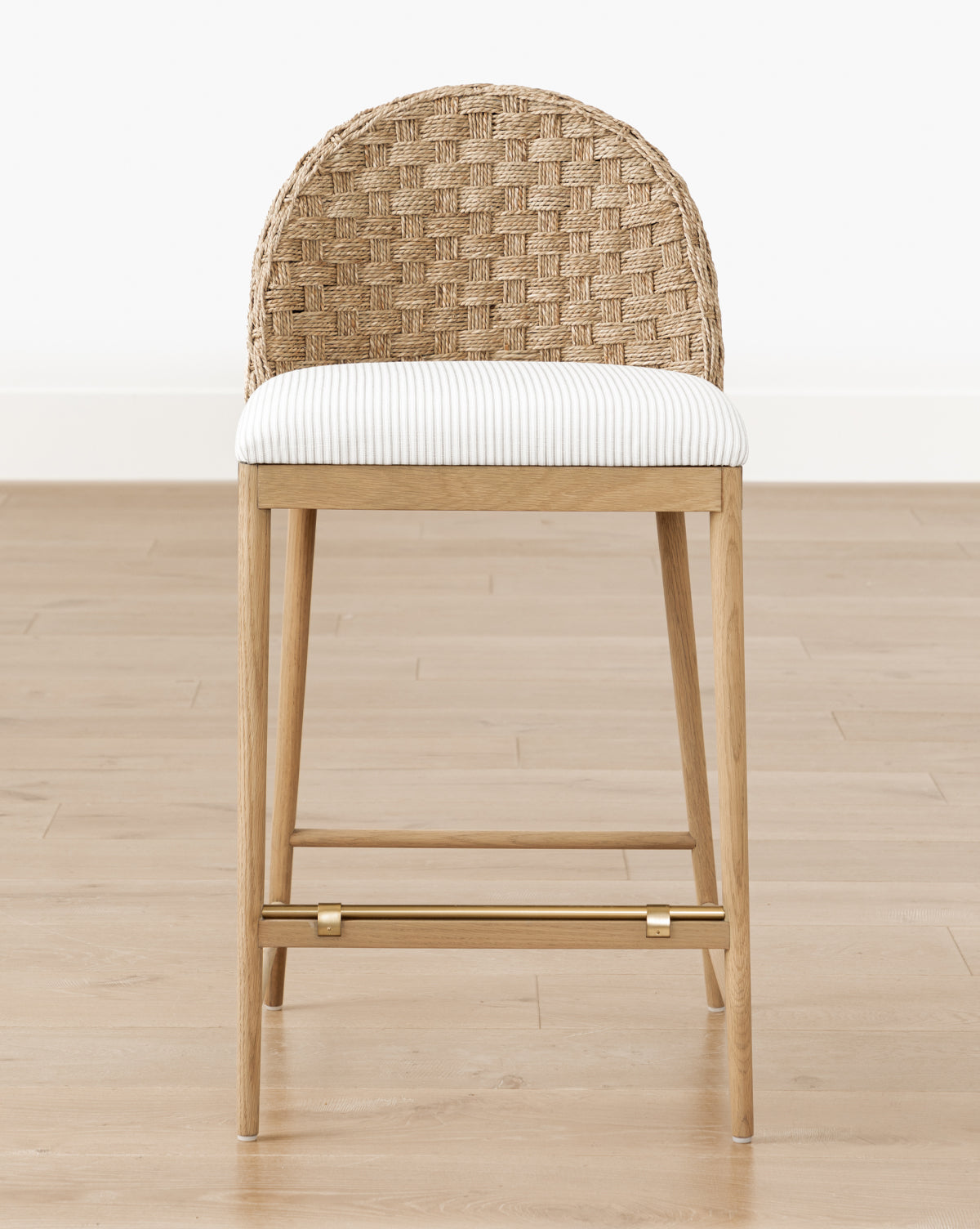 Mira Stool Solid Oak  Woven Back & Brass Detail