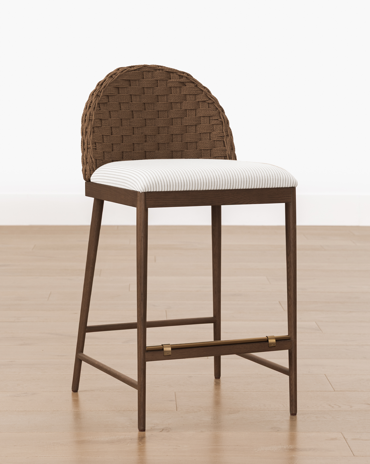 Mira Stool Solid Oak  Woven Back & Brass Detail