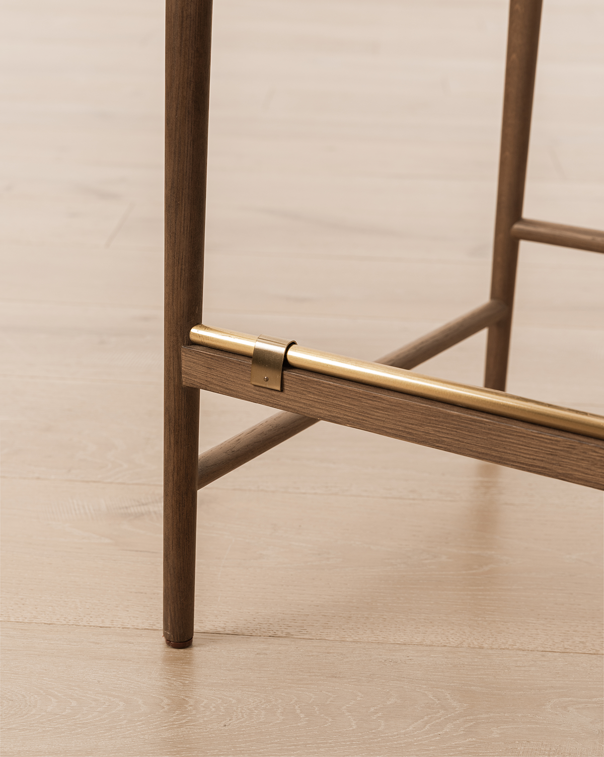 Mira Stool Solid Oak  Woven Back & Brass Detail
