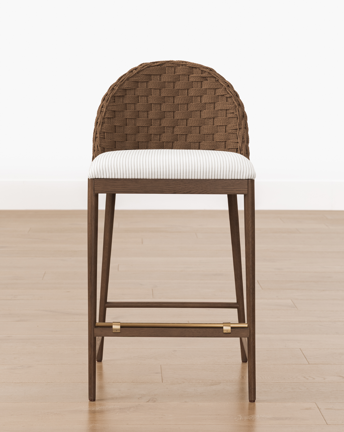 Mira Stool Solid Oak  Woven Back & Brass Detail