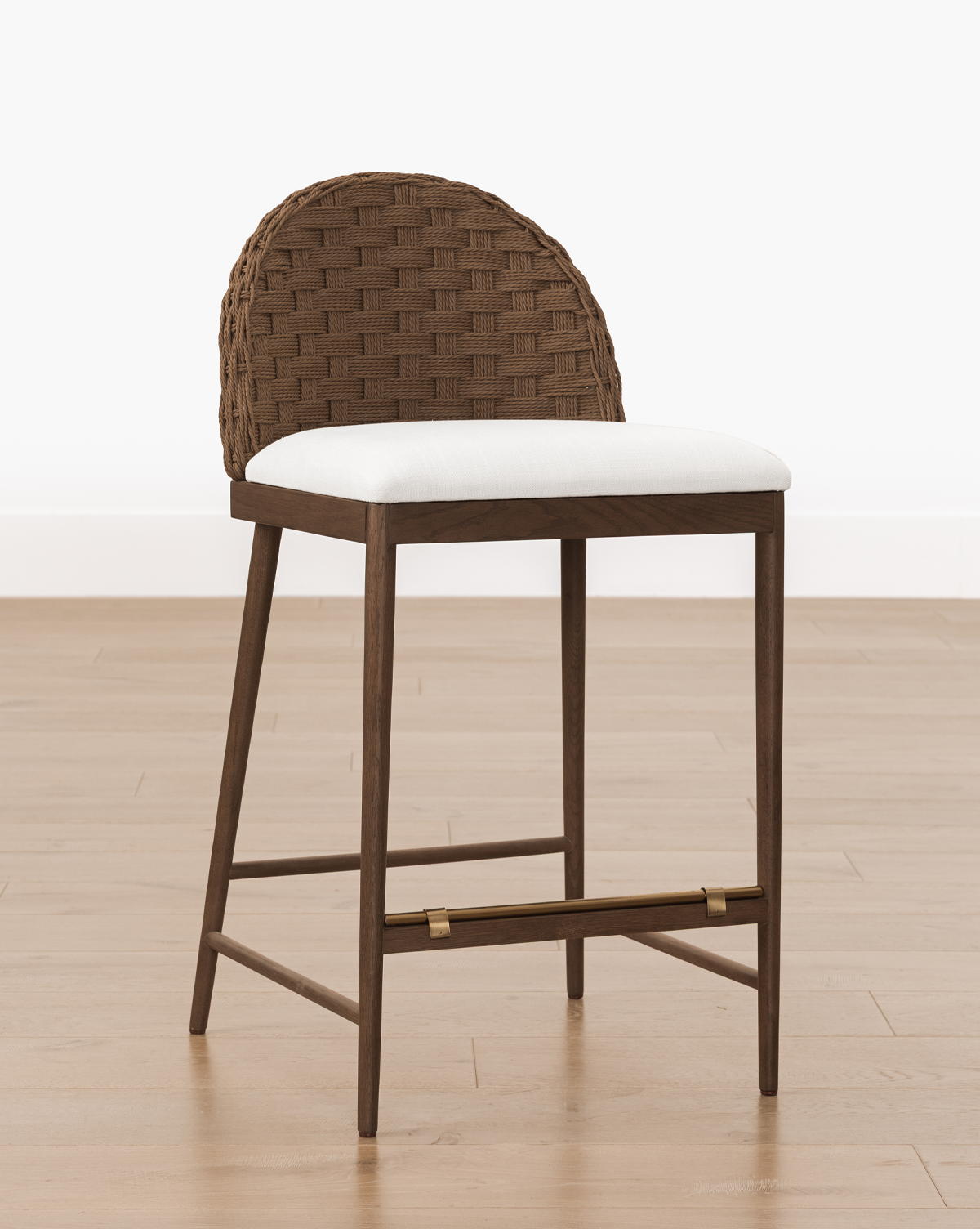 Mira Stool Solid Oak  Woven Back & Brass Detail