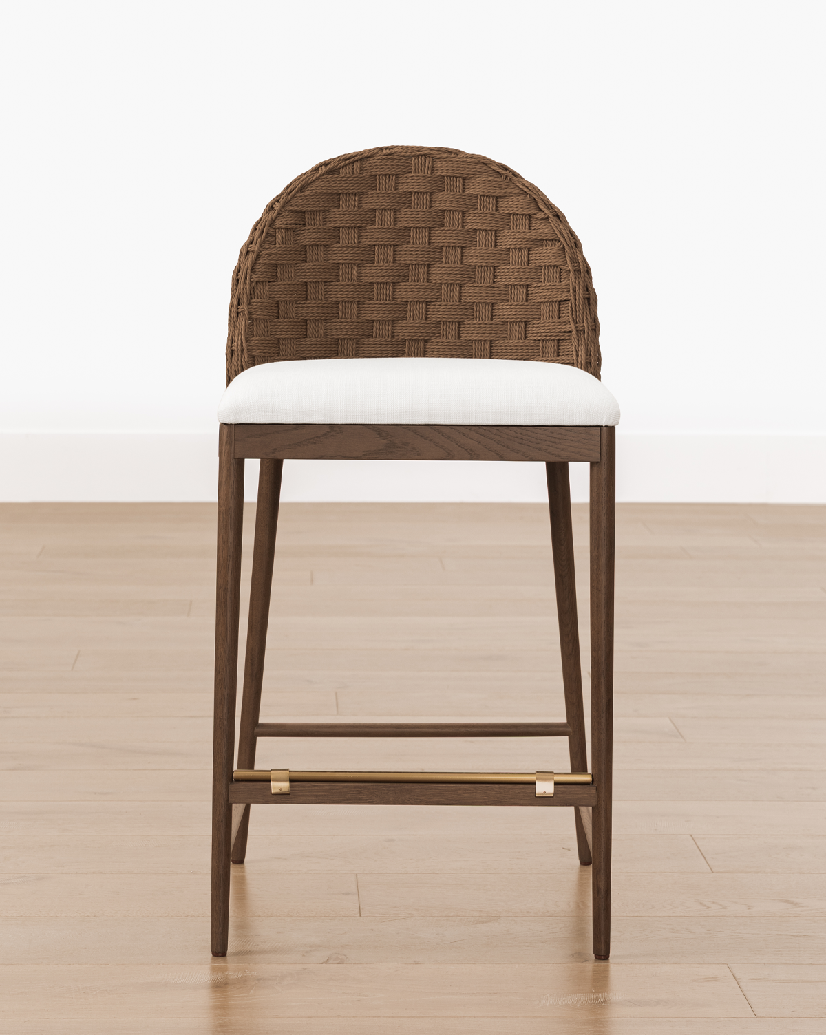 Mira Stool Solid Oak  Woven Back & Brass Detail