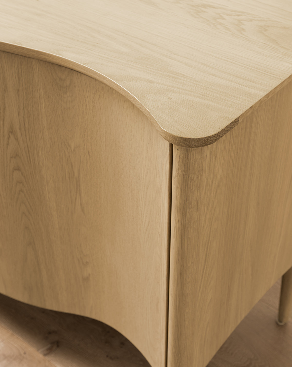 Maven Console Table  White Oak with Curved Design