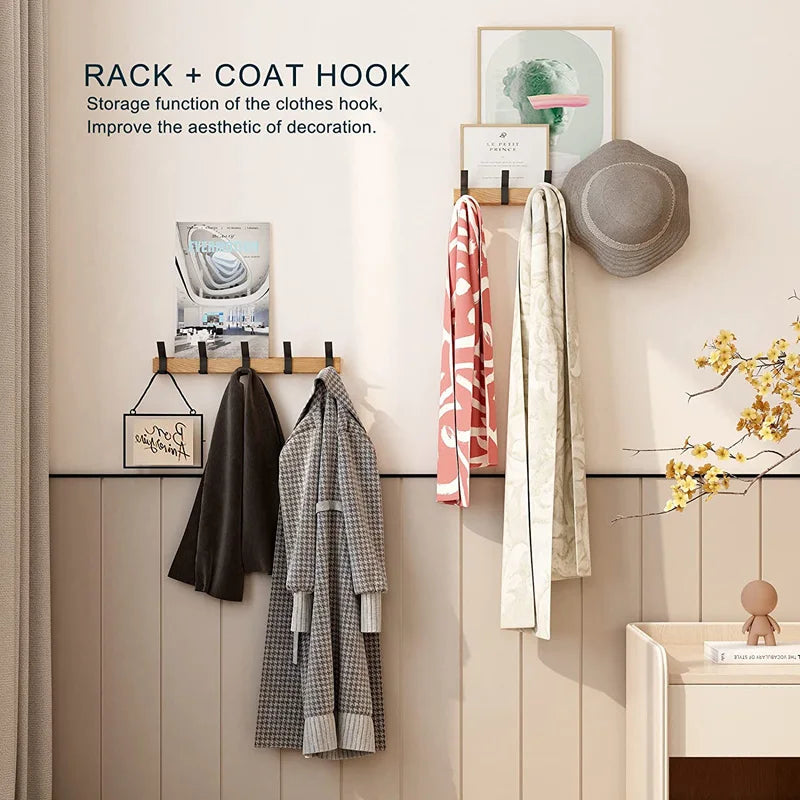 Nori Coat Rack | Adjustable Double Hooks, Black & Wood Finish
