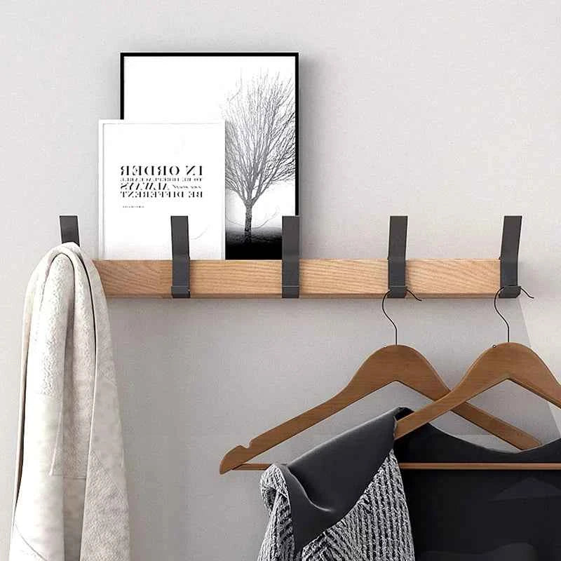 Nori Coat Rack | Adjustable Double Hooks, Black & Wood Finish