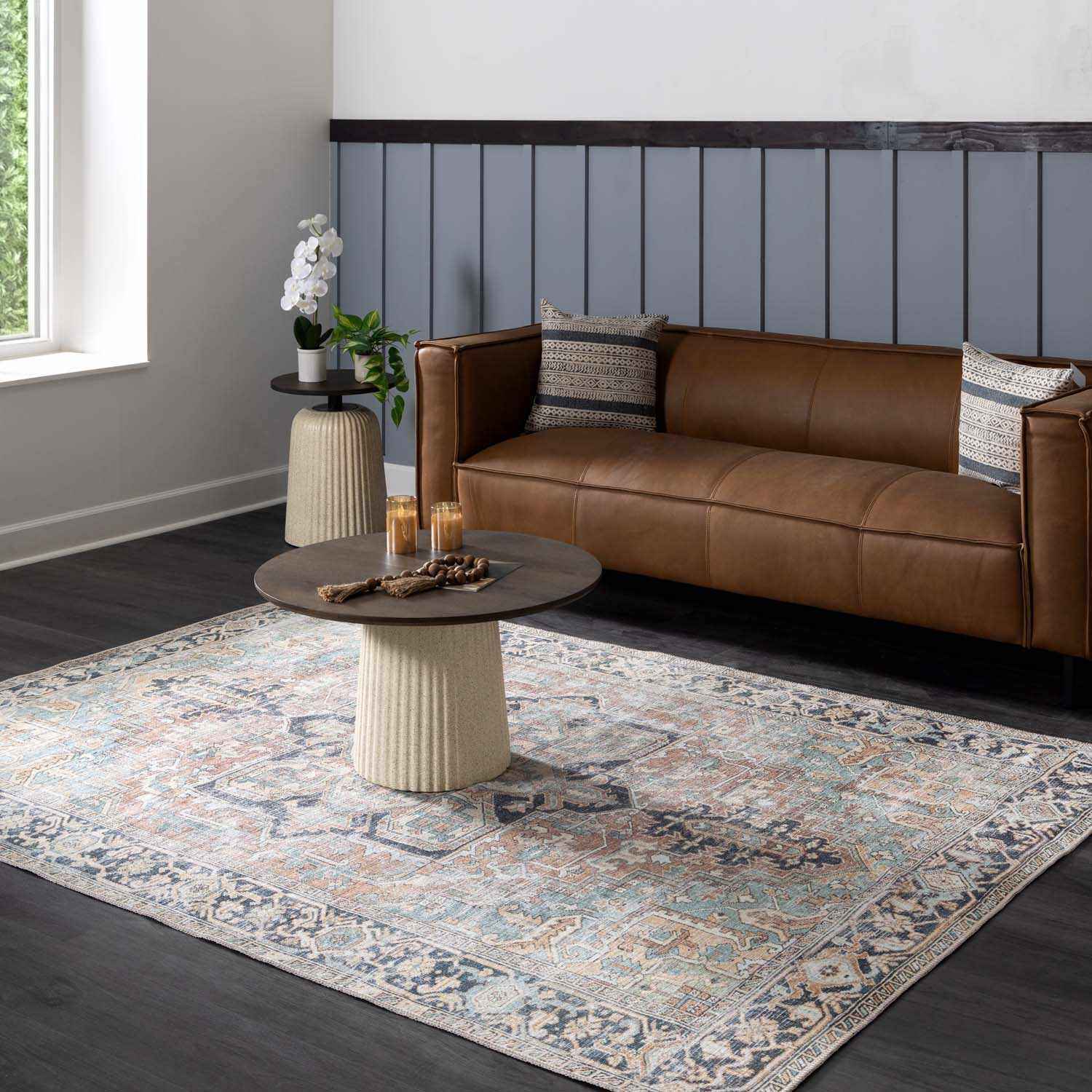 Green Nisa Tumble Dry Washable Rug