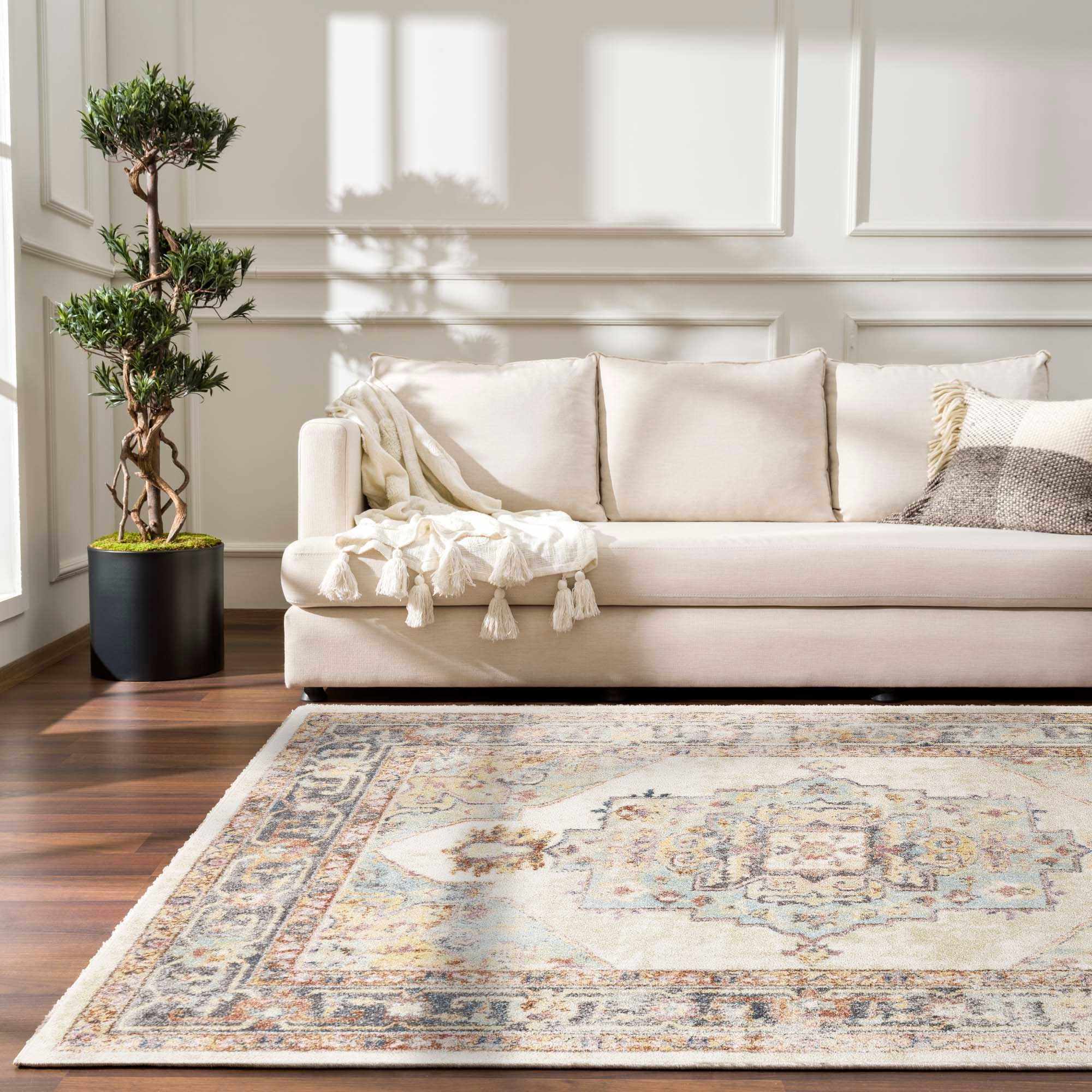 Bello Area Rug  Machine Woven  Light Blue, Traditional Style