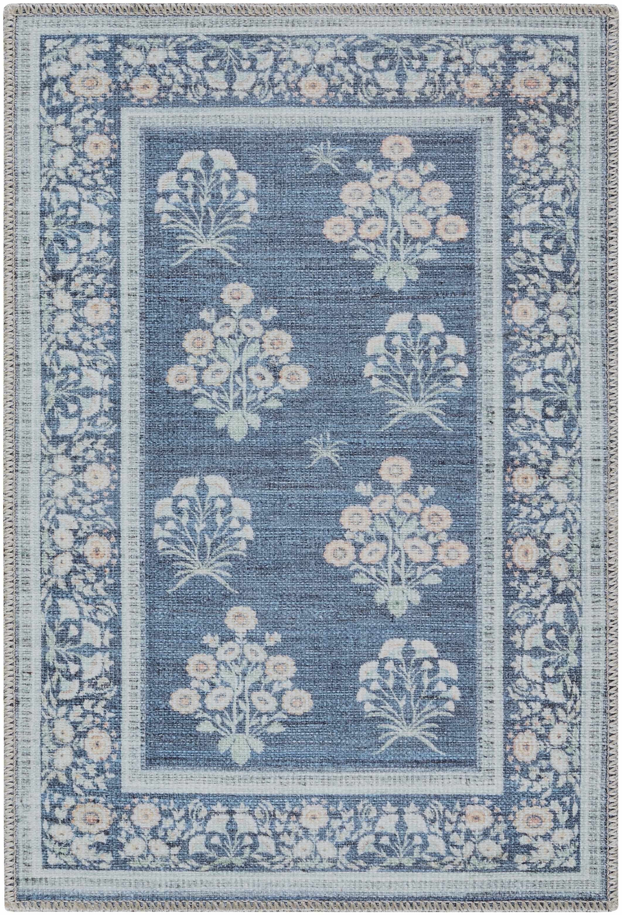 Aqua Denim Area Rug  Machine Washable, Low Pile