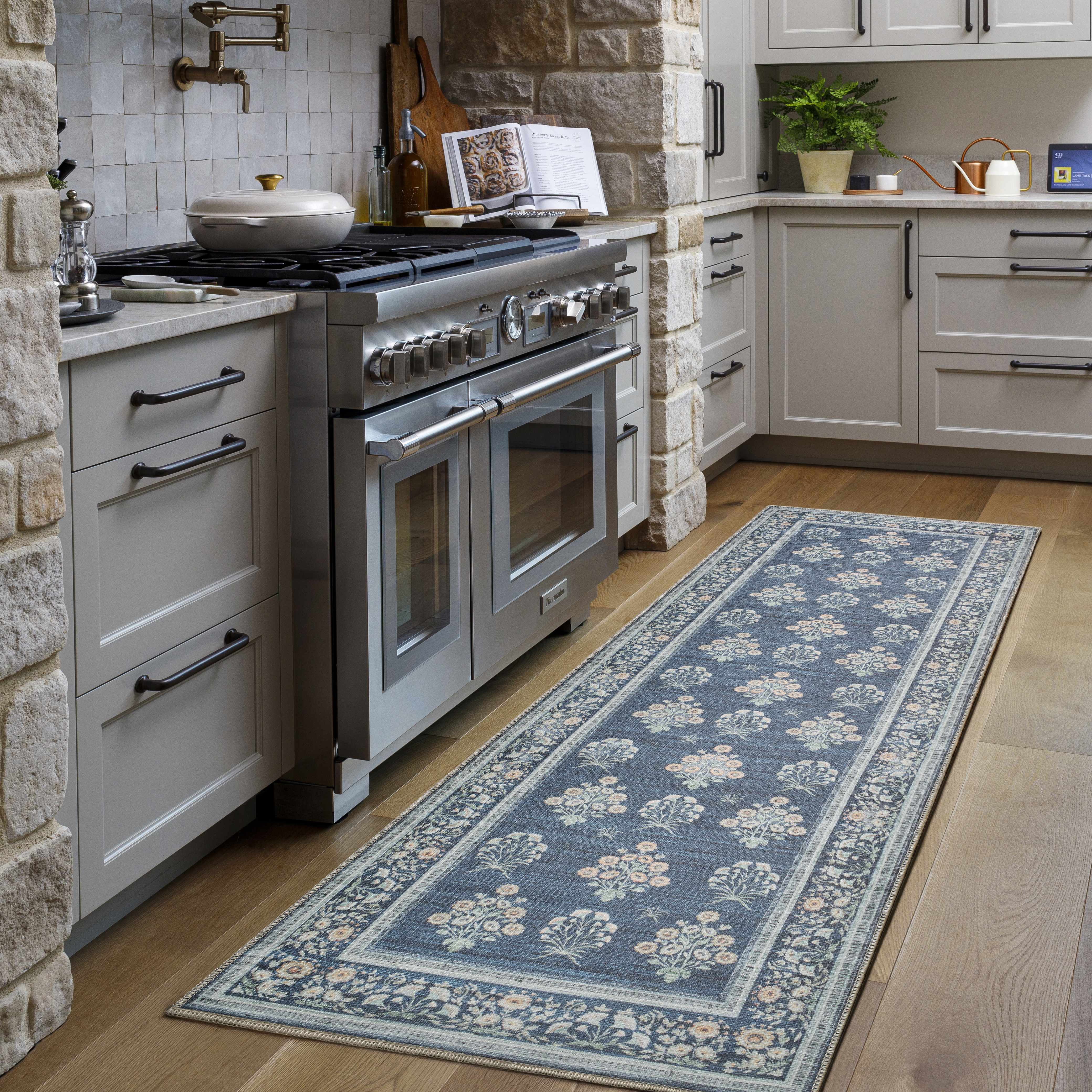 Aqua Denim Area Rug  Machine Washable, Low Pile