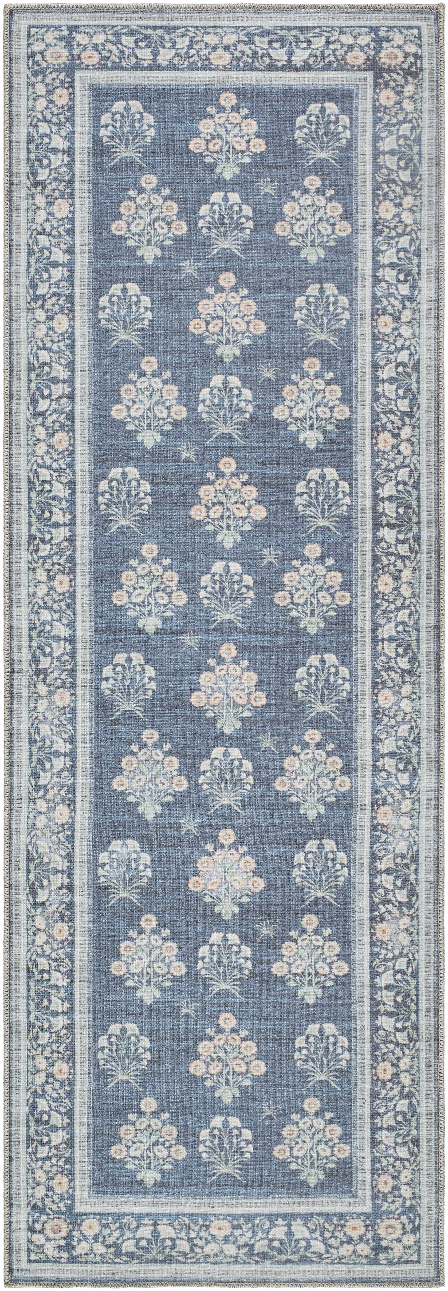 Aqua Denim Area Rug  Machine Washable, Low Pile