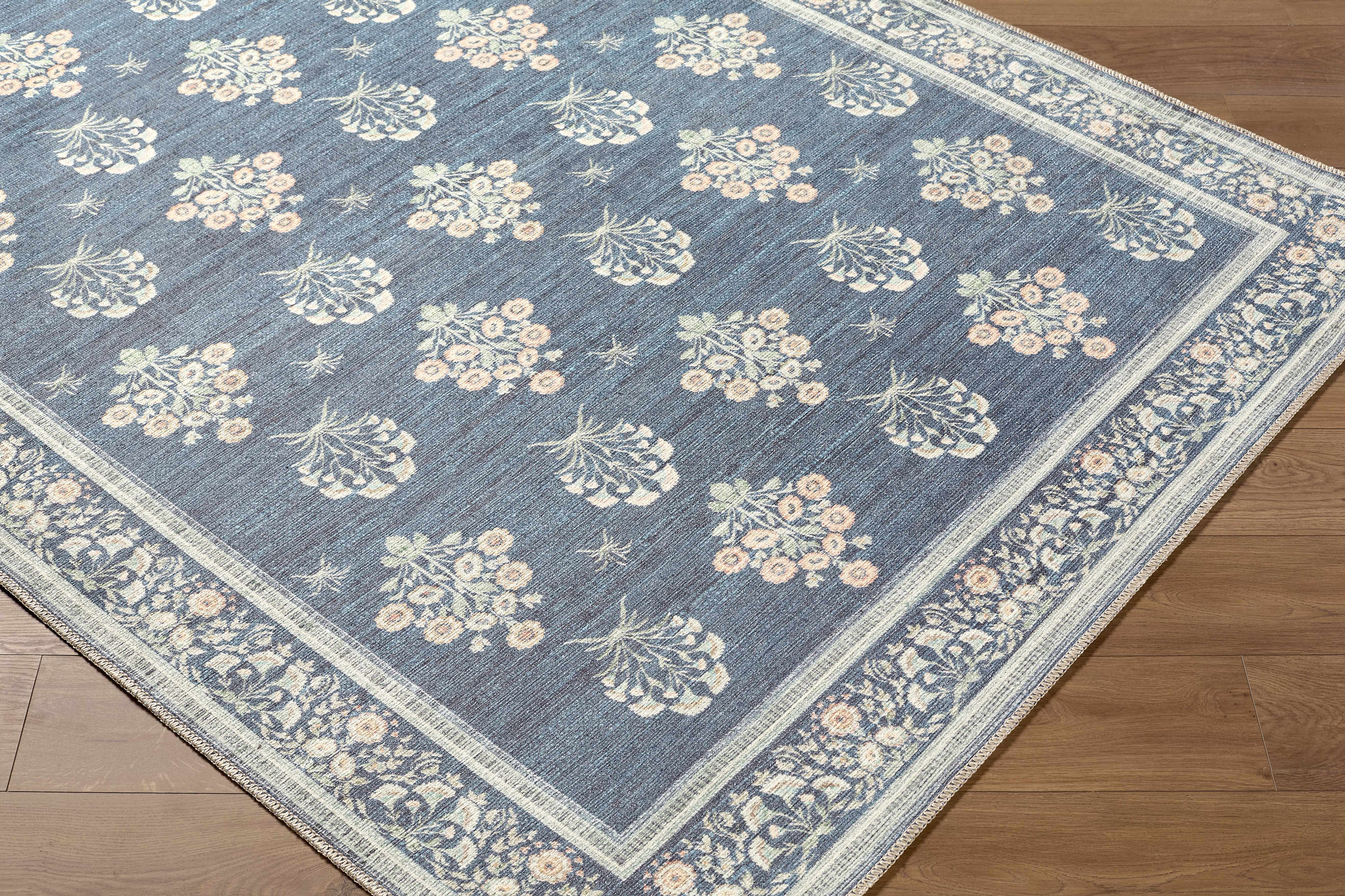 Aqua Denim Area Rug  Machine Washable, Low Pile