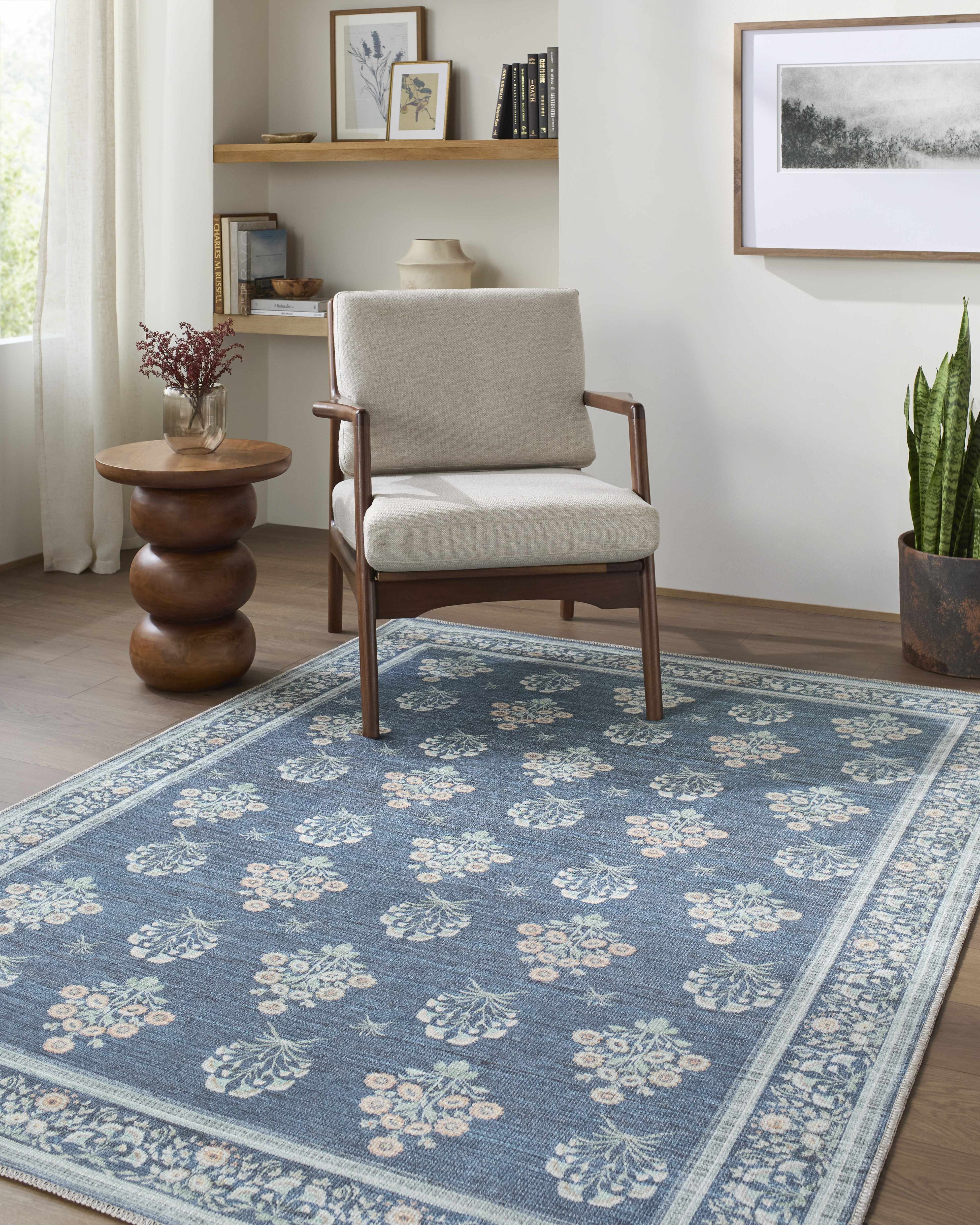 Aqua Denim Area Rug  Machine Washable, Low Pile