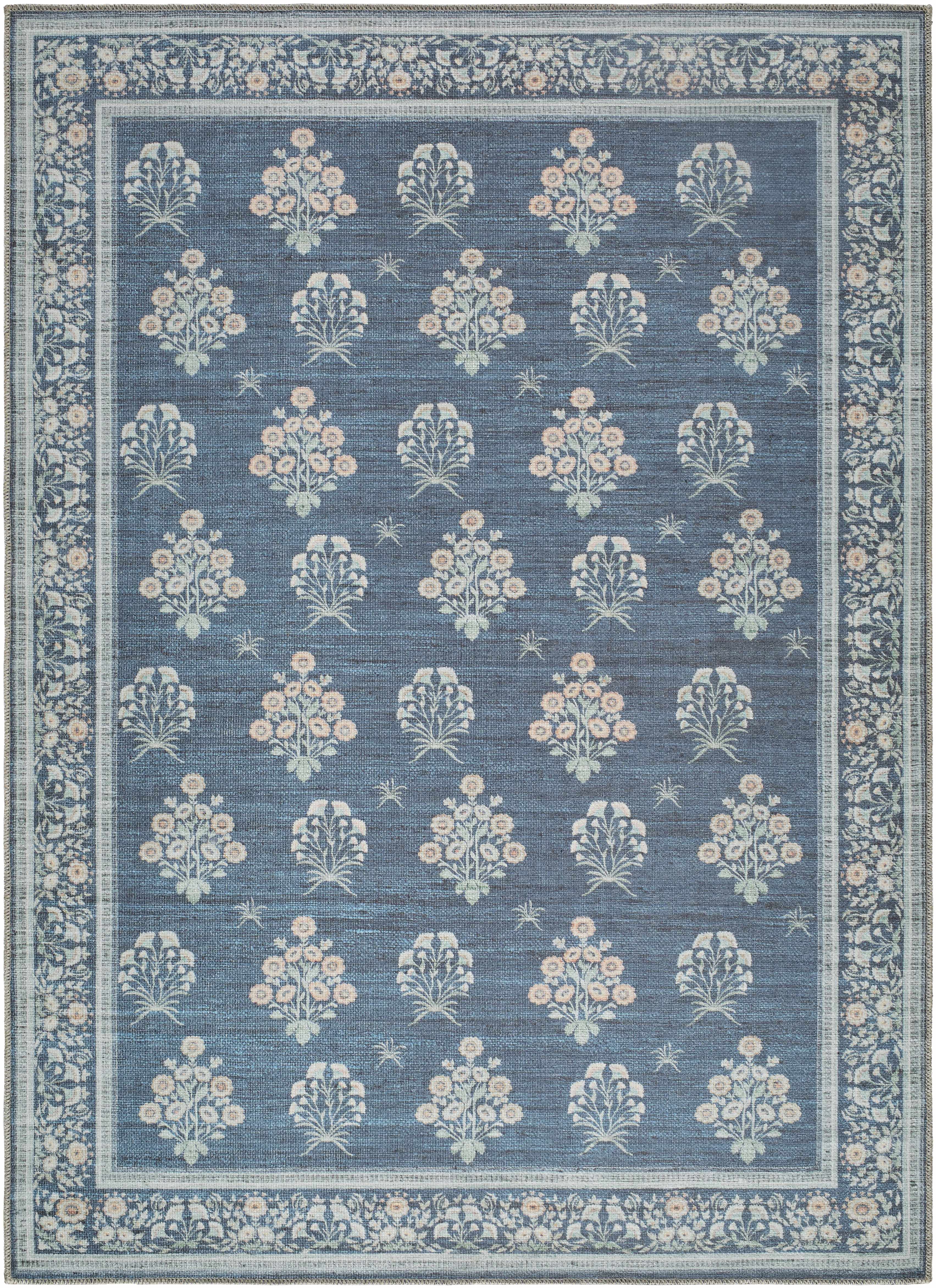 Aqua Denim Area Rug  Machine Washable, Low Pile