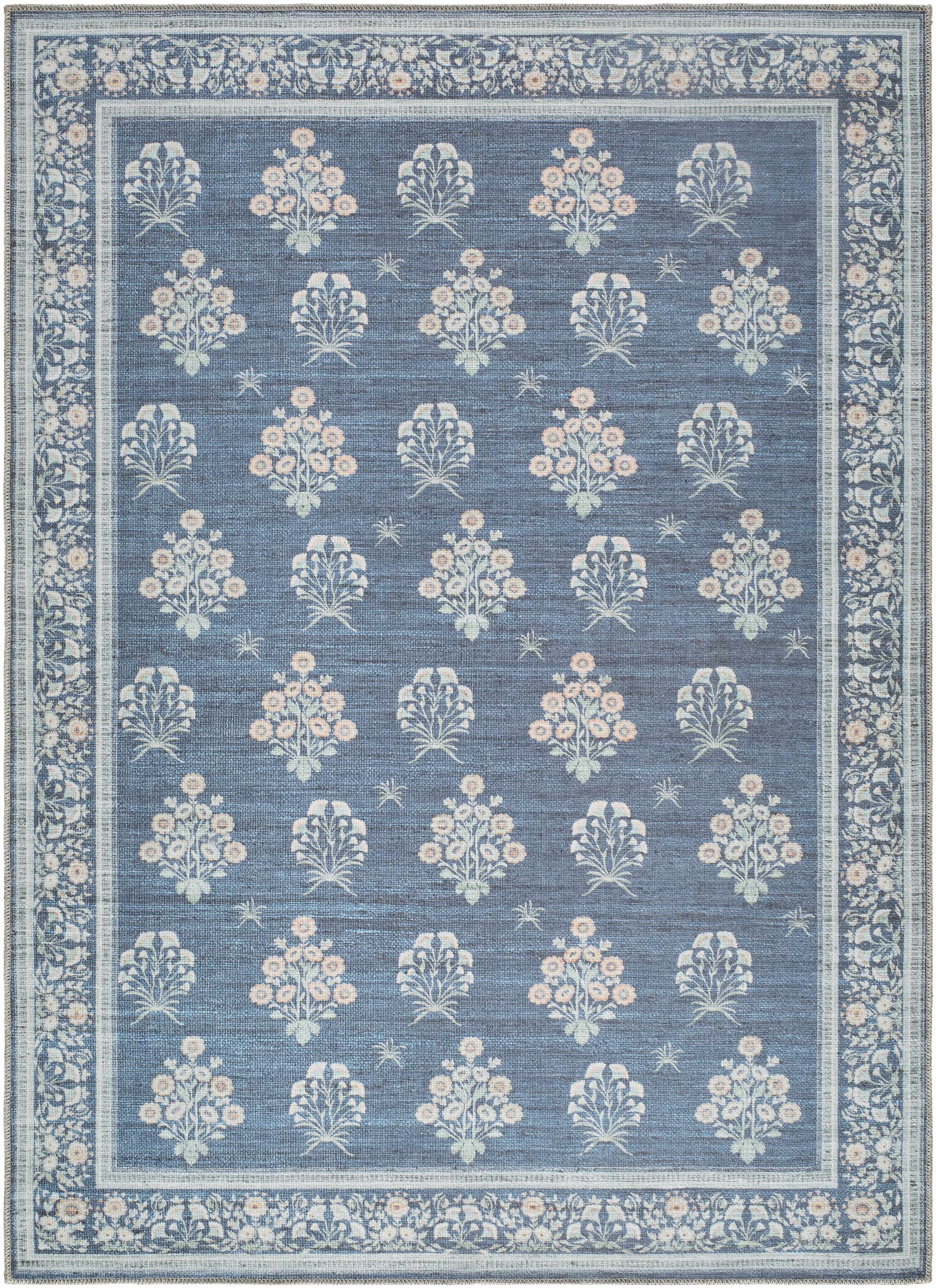 Aqua Denim Area Rug  Machine Washable, Low Pile