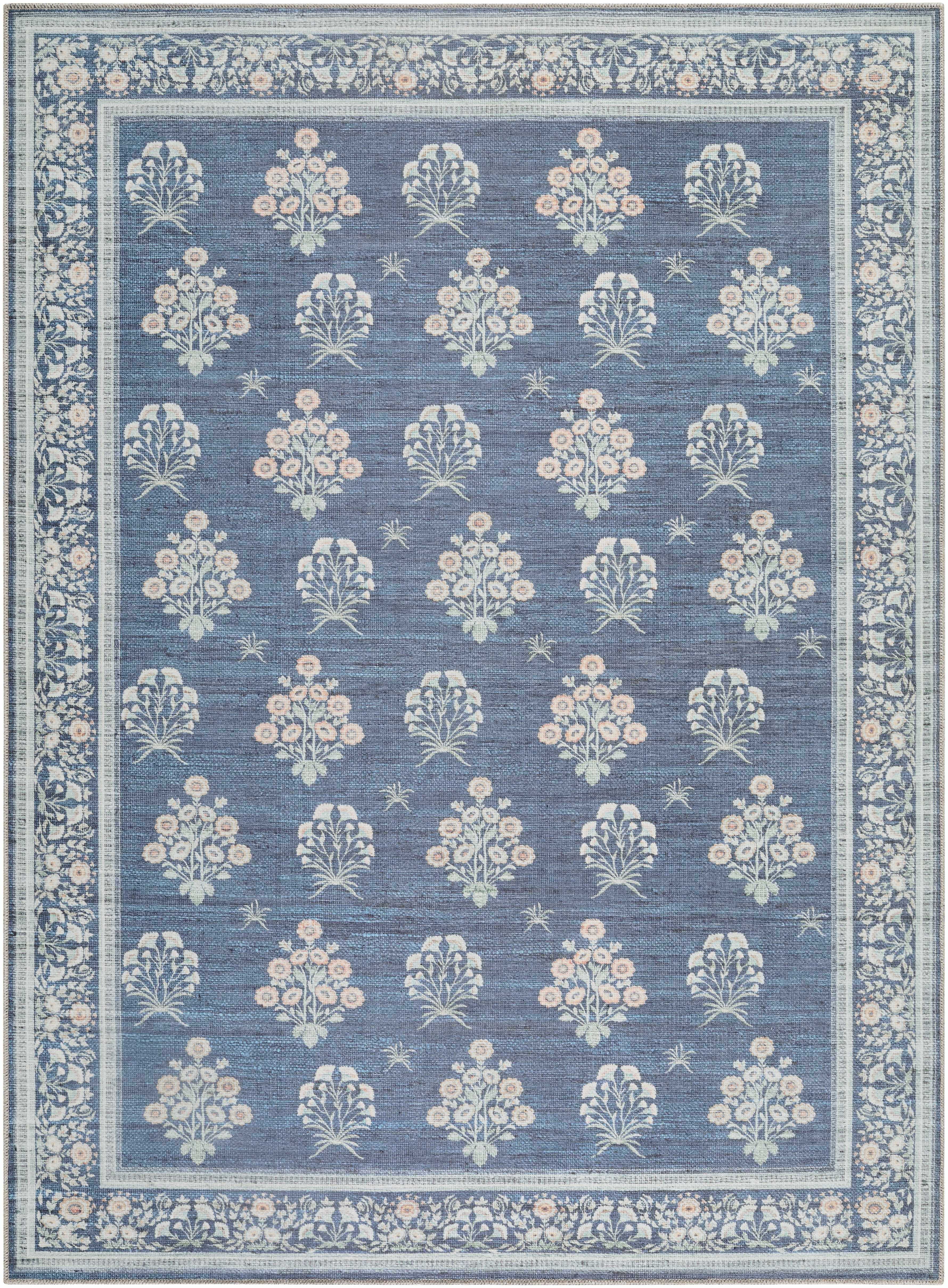 Aqua Denim Area Rug  Machine Washable, Low Pile