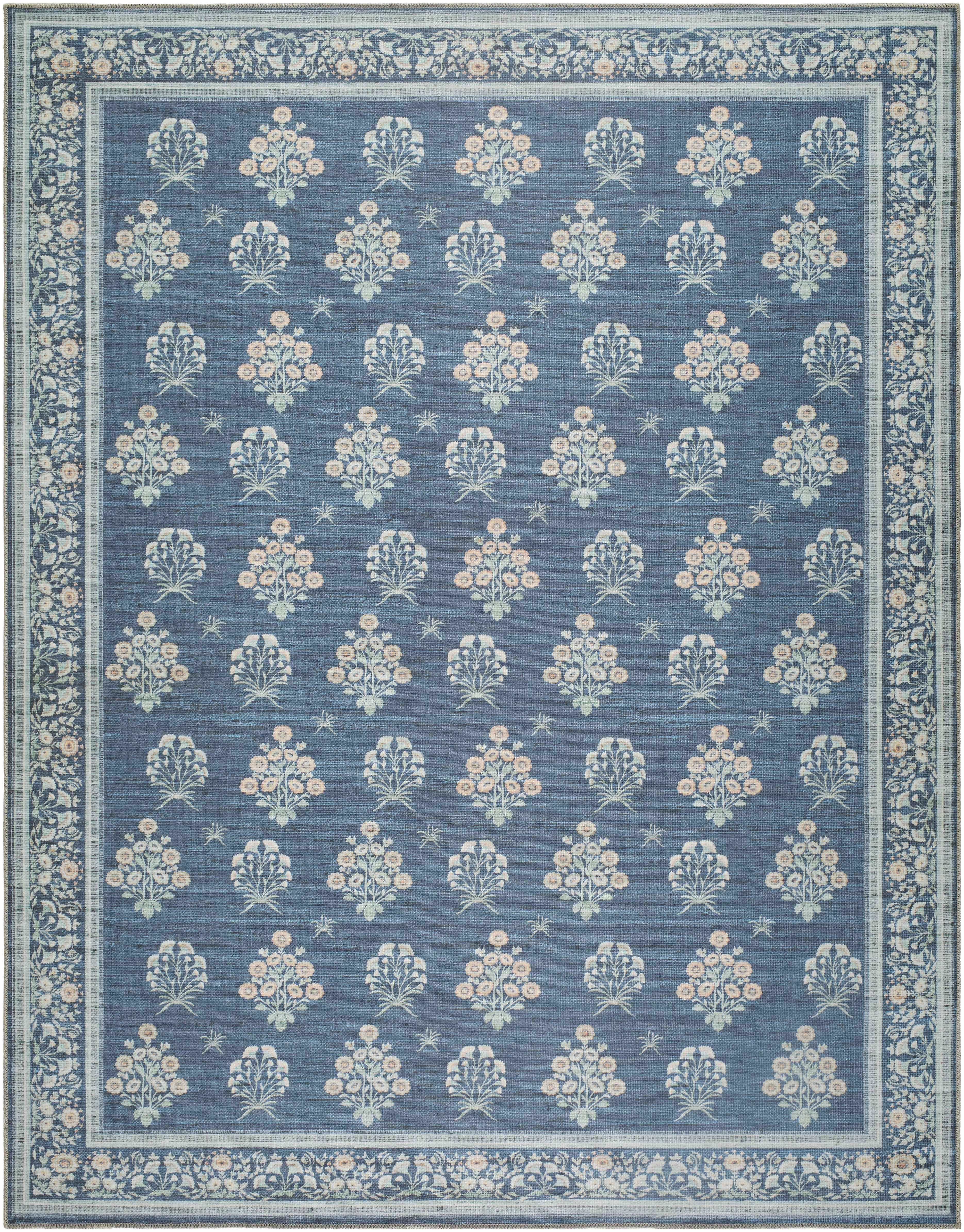 Aqua Denim Area Rug  Machine Washable, Low Pile