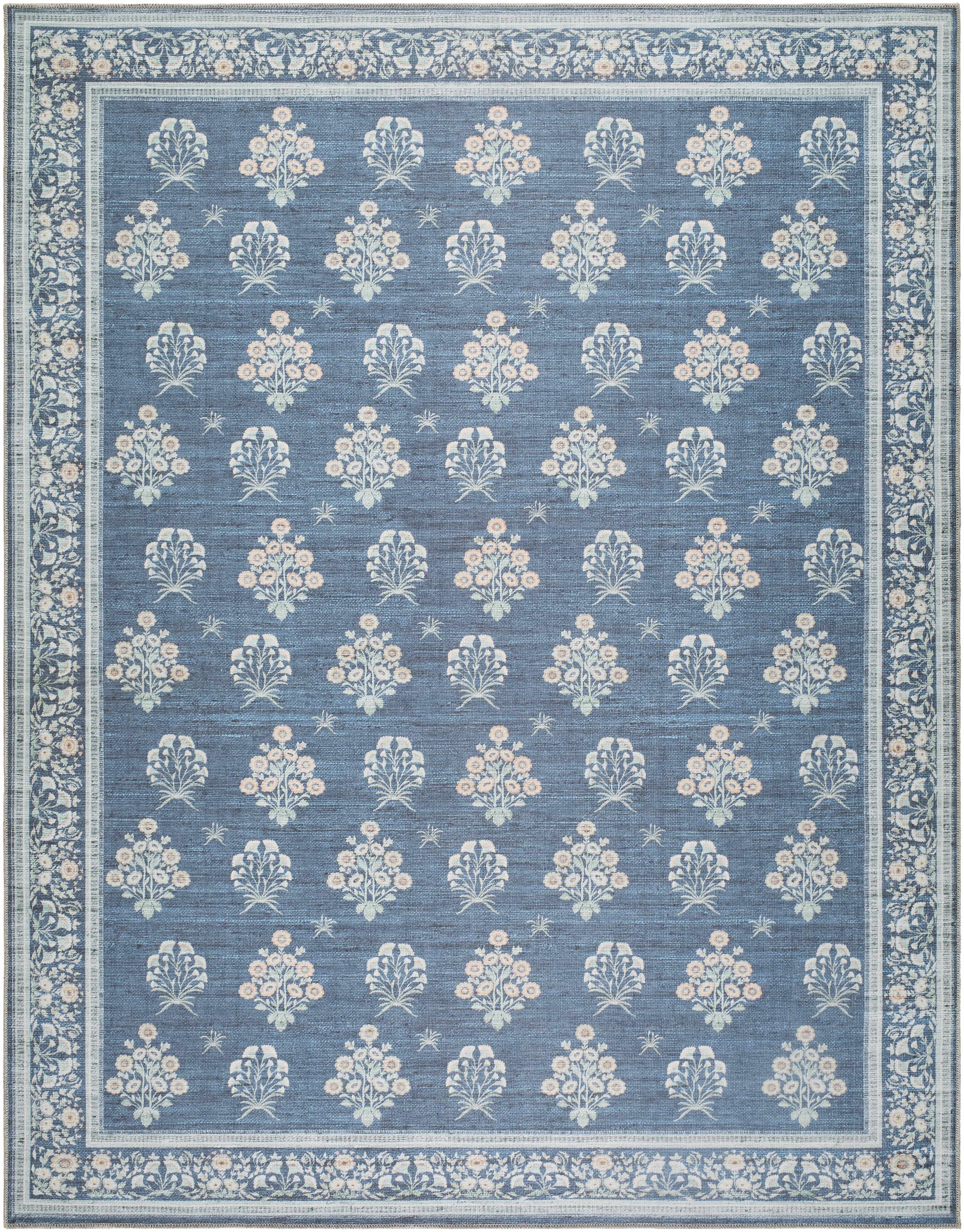 Aqua Denim Area Rug  Machine Washable, Low Pile