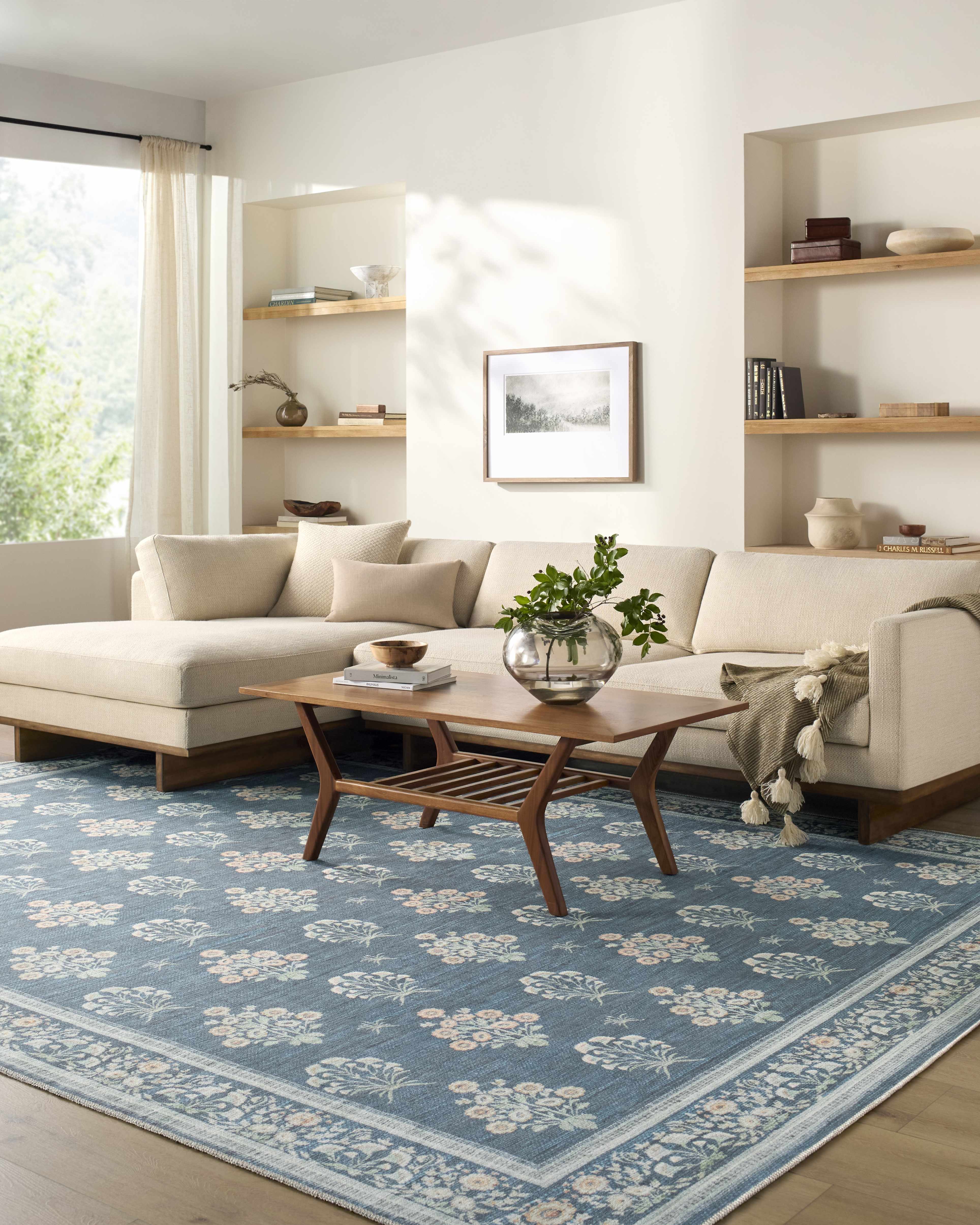Aqua Denim Area Rug  Machine Washable, Low Pile