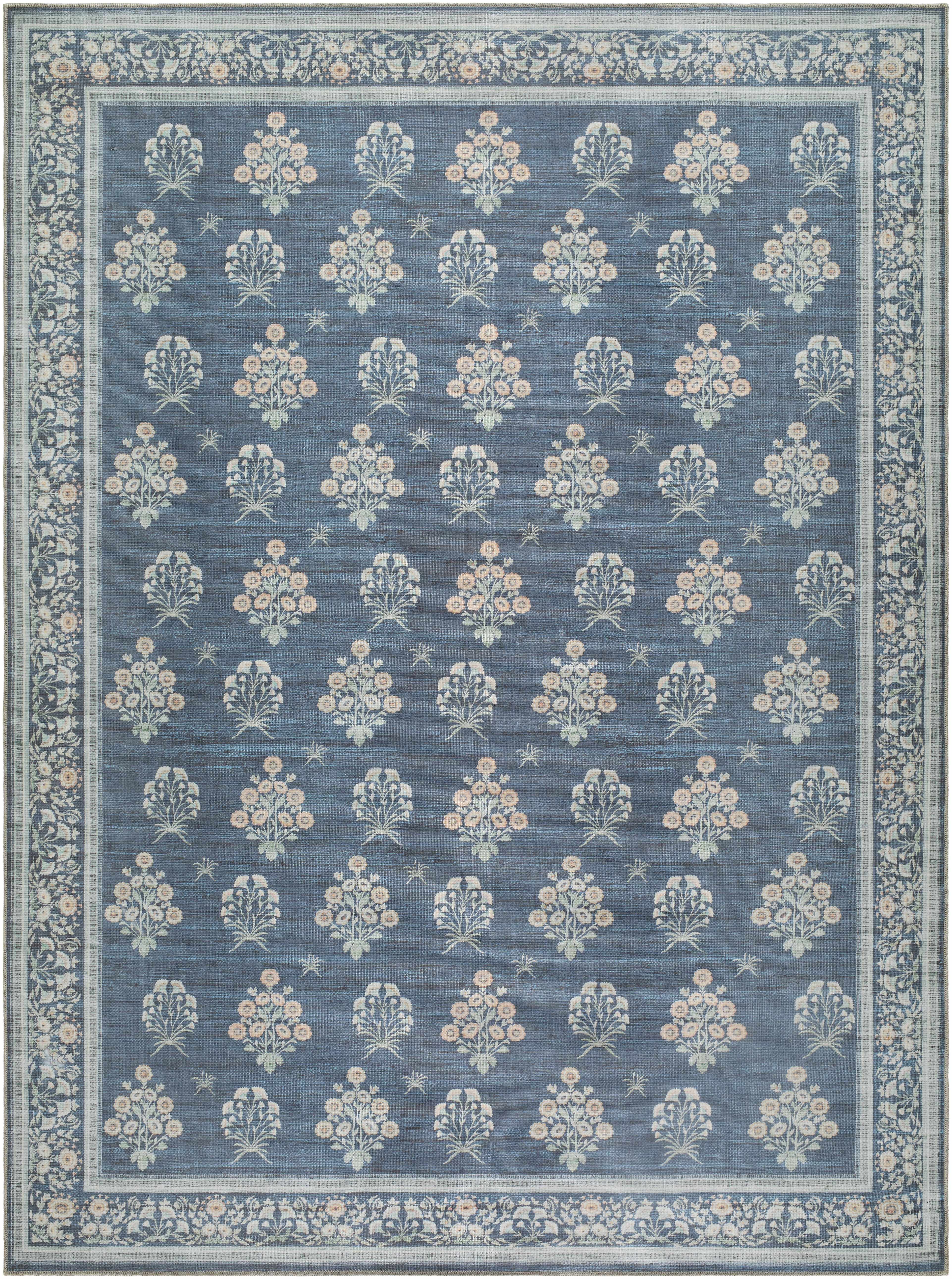 Aqua Denim Area Rug  Machine Washable, Low Pile