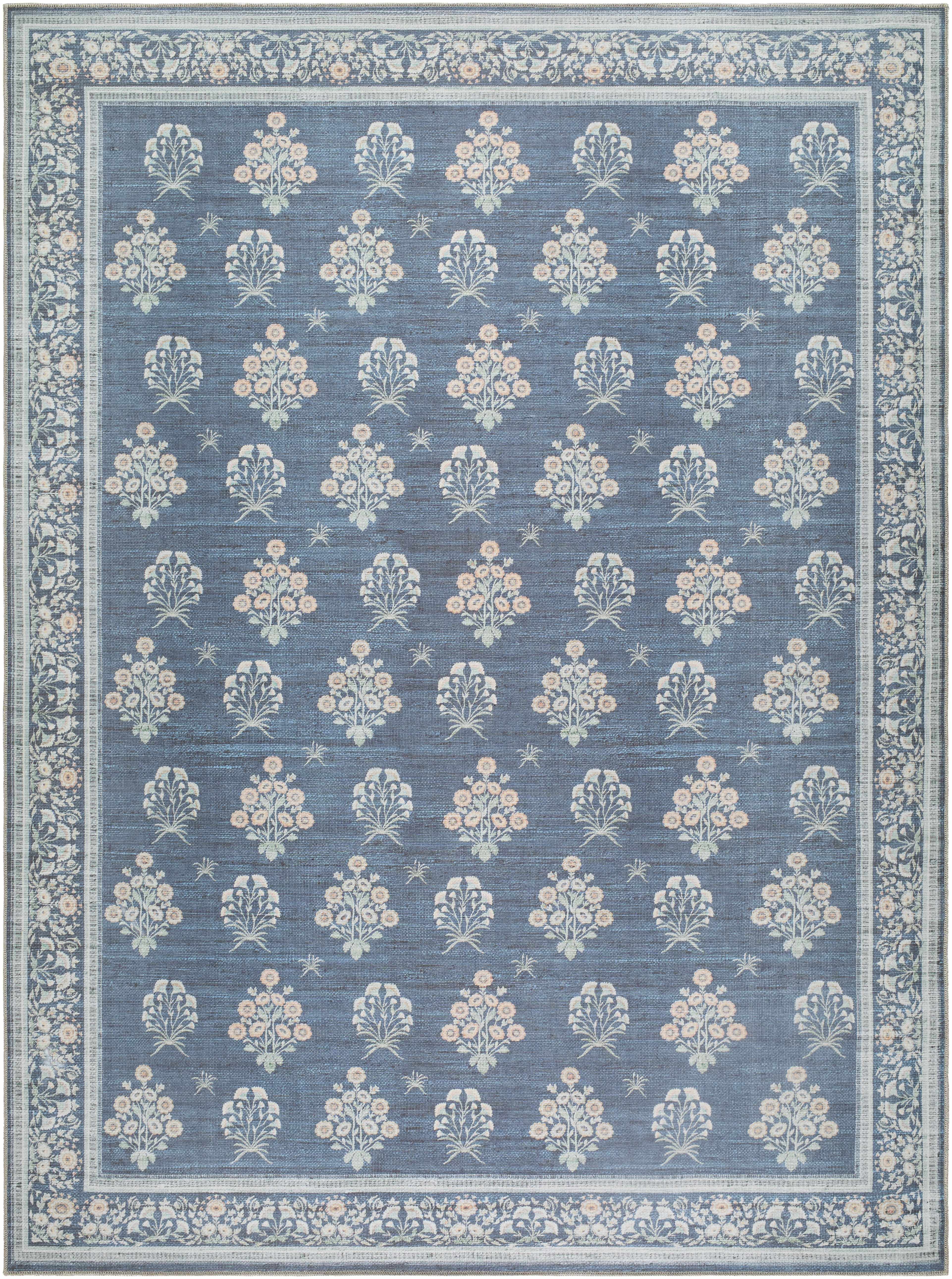 Aqua Denim Area Rug  Machine Washable, Low Pile