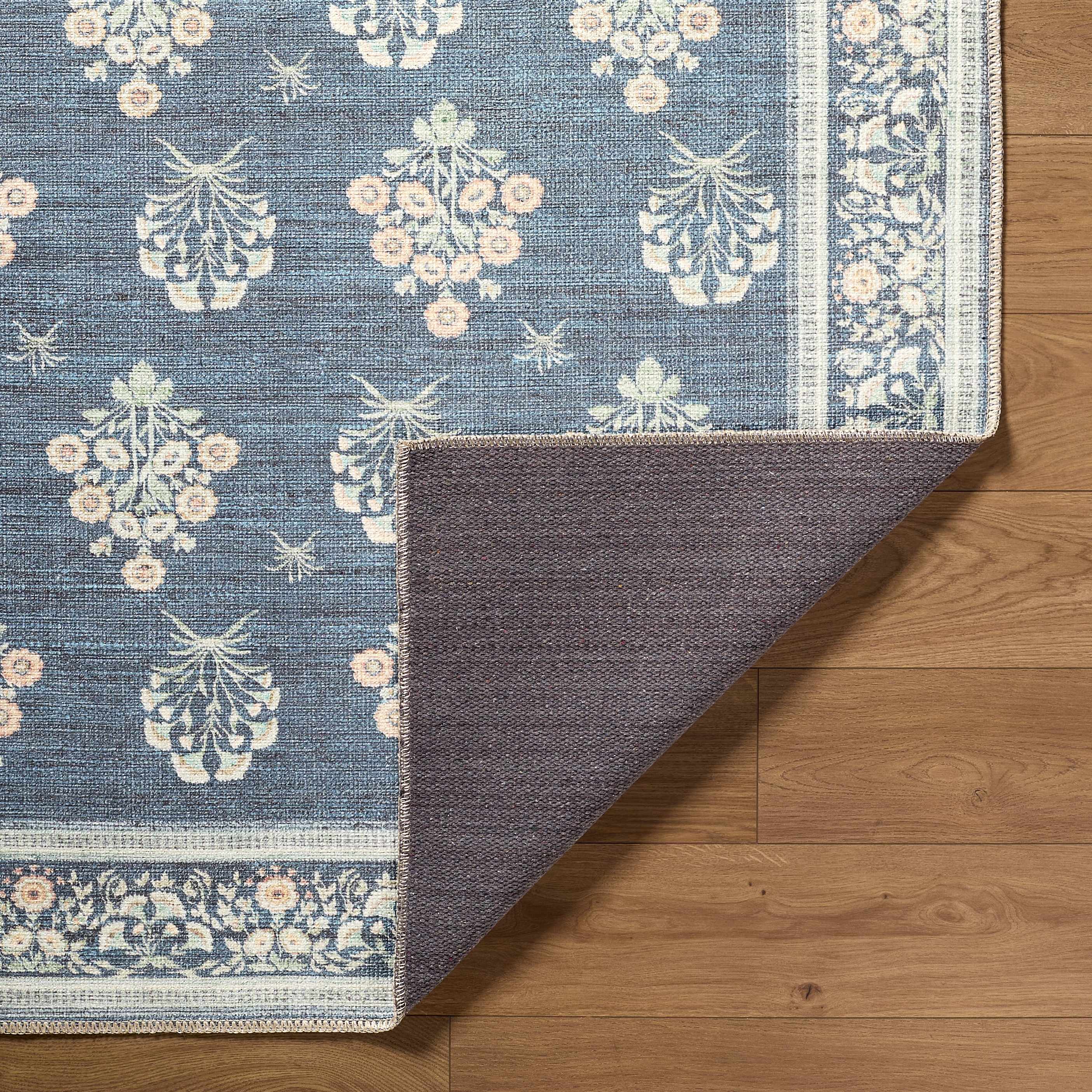 Aqua Denim Area Rug  Machine Washable, Low Pile