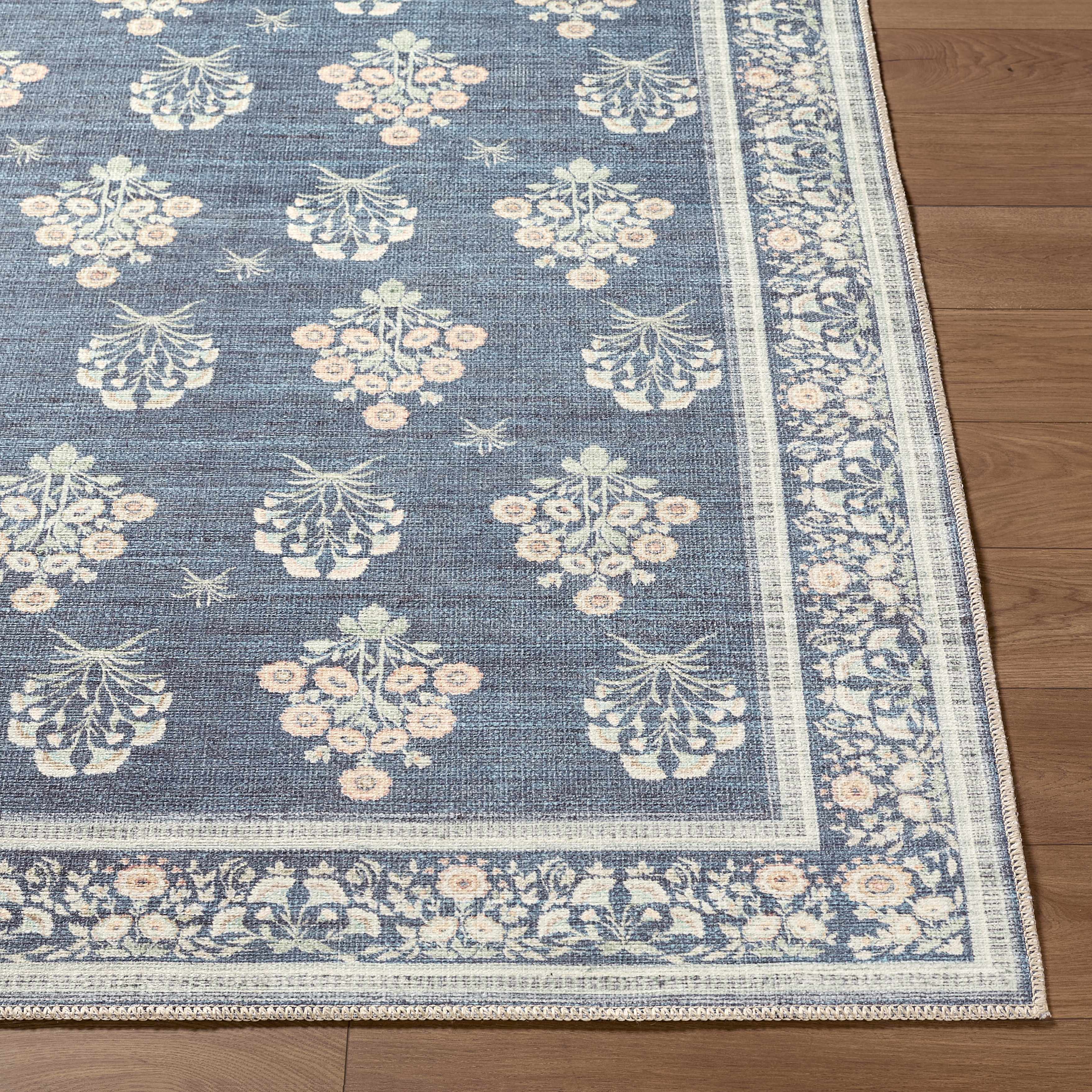 Aqua Denim Area Rug  Machine Washable, Low Pile