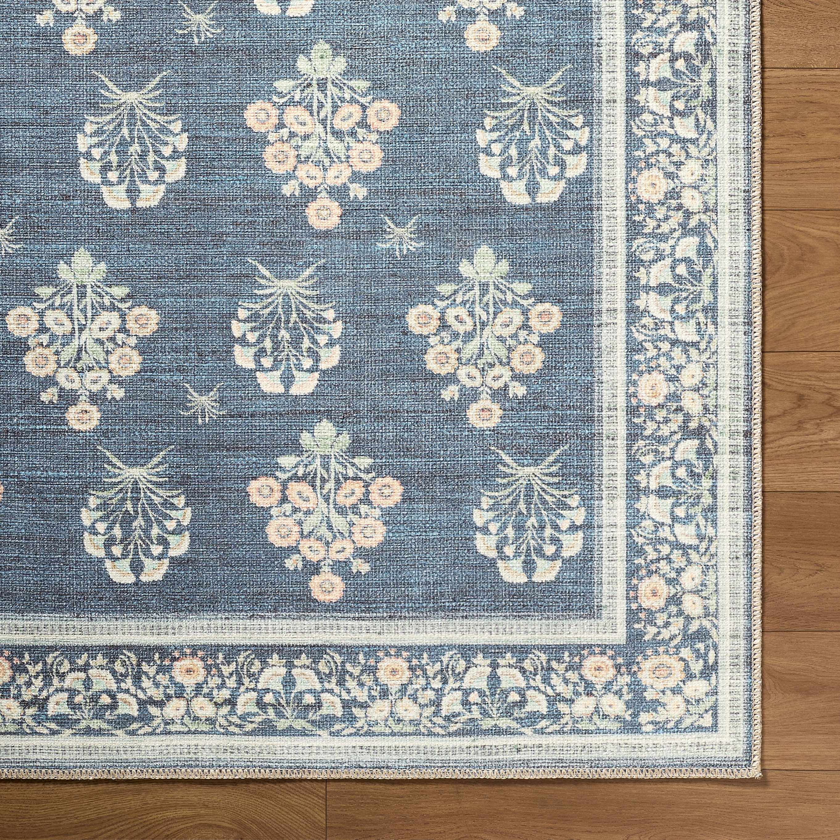 Aqua Denim Area Rug  Machine Washable, Low Pile
