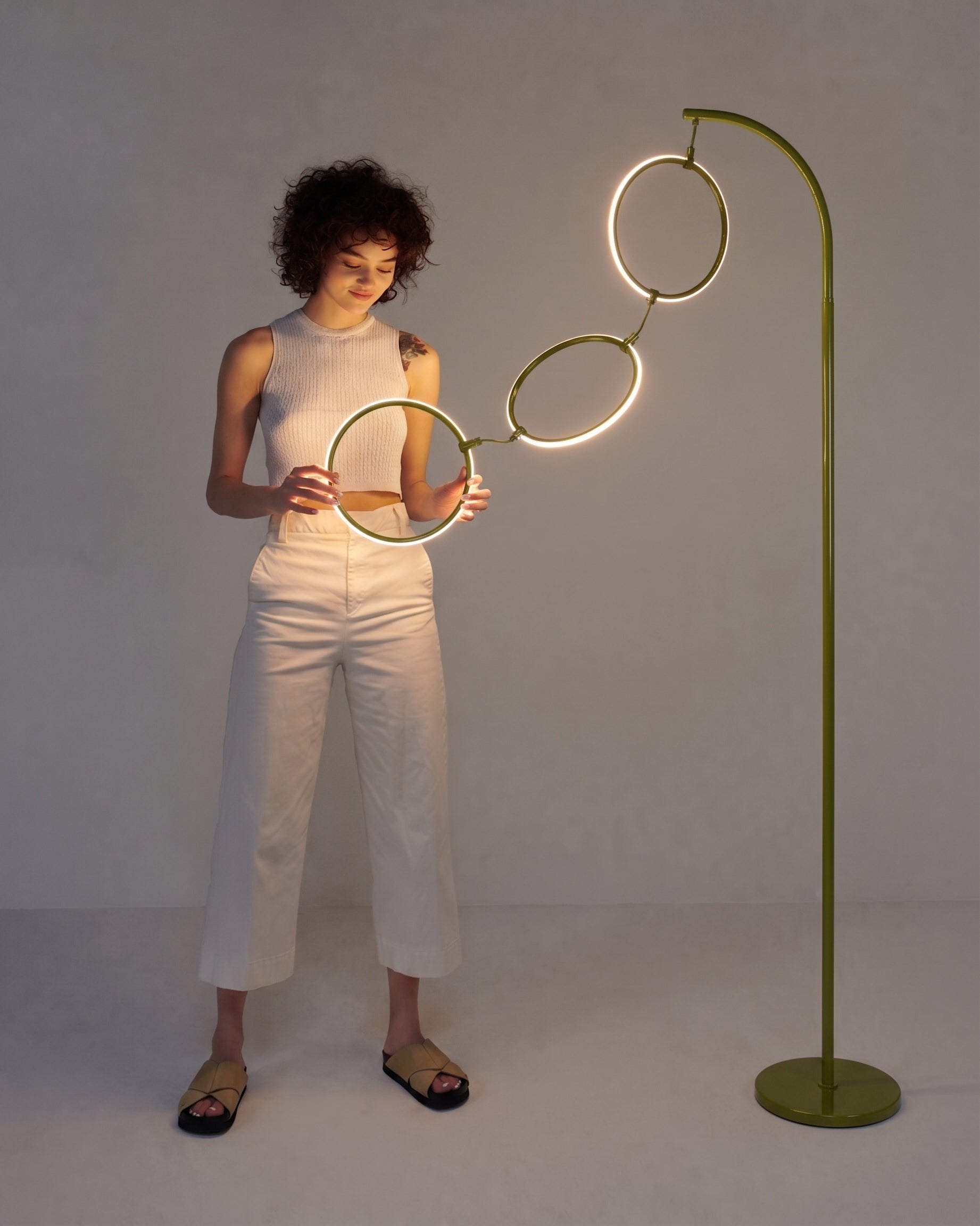 Nero Floor Lamp | Dimmable Touch Switch, Brass Curved Stem