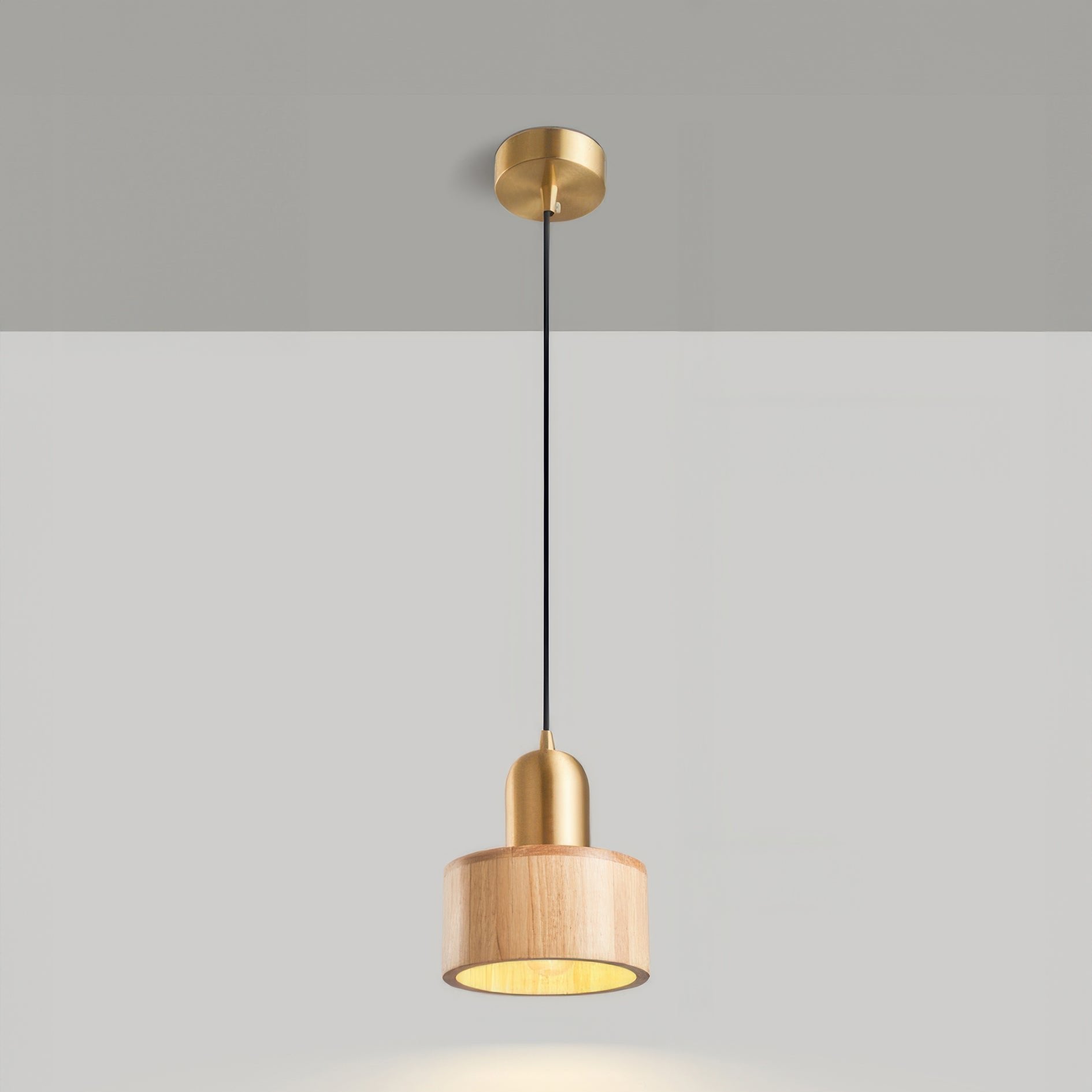 Bamboo Cylinder Pendant Light | Walnut & Brass, Adjustable Height